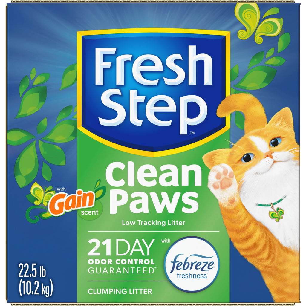 Fresh Step Clean Paws Cat Litter - Low-Tracking Clumping Litter With Febreze and Gain, 22.5 lbs