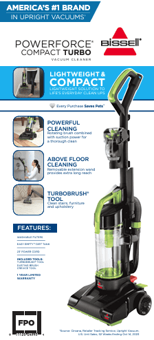 BISSELL PowerForce Compact Turbo - Bagless, Upright Vacuum, Powerful Suction, East Empty Dirt Tank, Lightweight, High Reach Wand, 2690, Green & Black