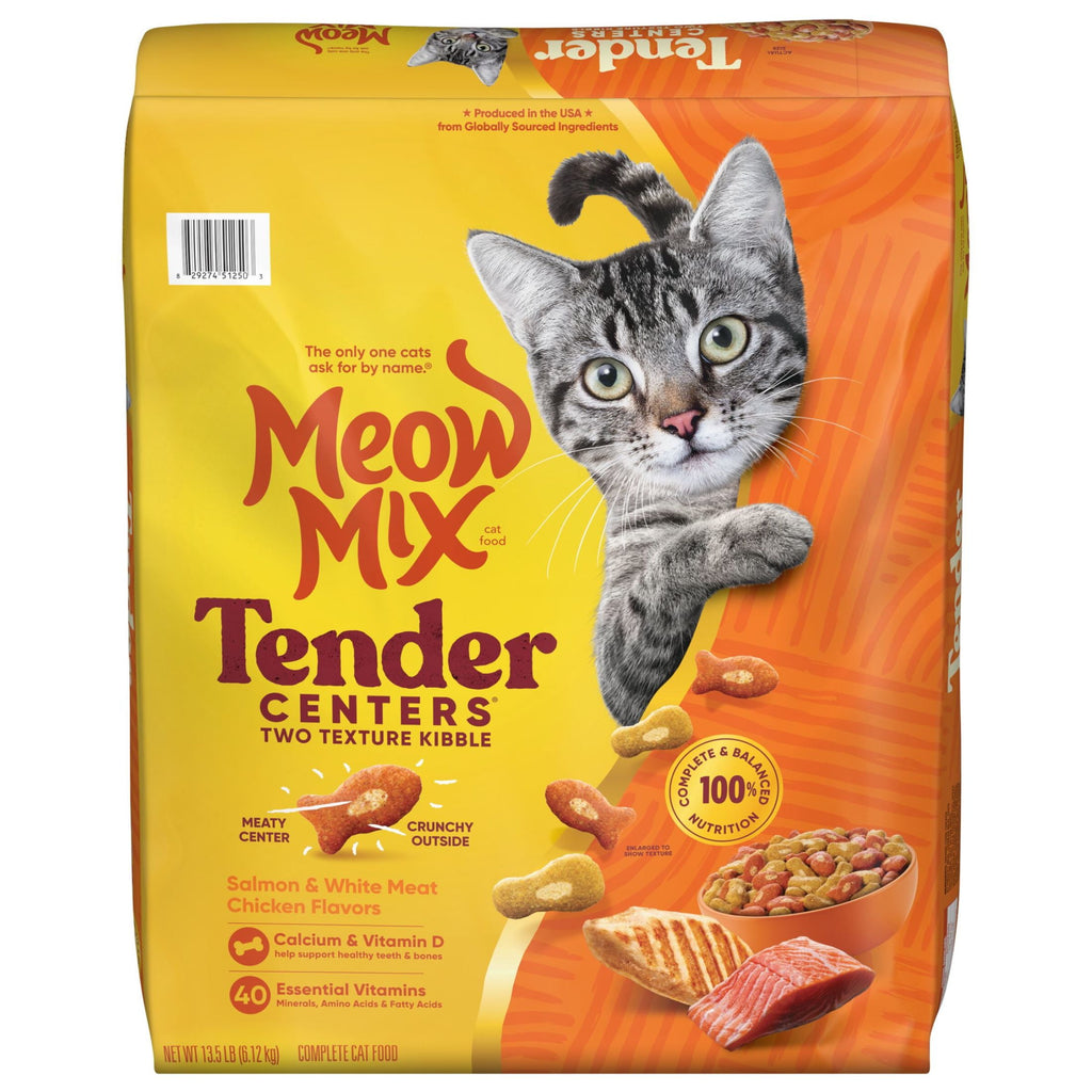 Meow Mix Tender Centers - Salmon & White Meat Chicken Flavors, Dry Cat Food, 13.5 lb. Bag - 4-Pack