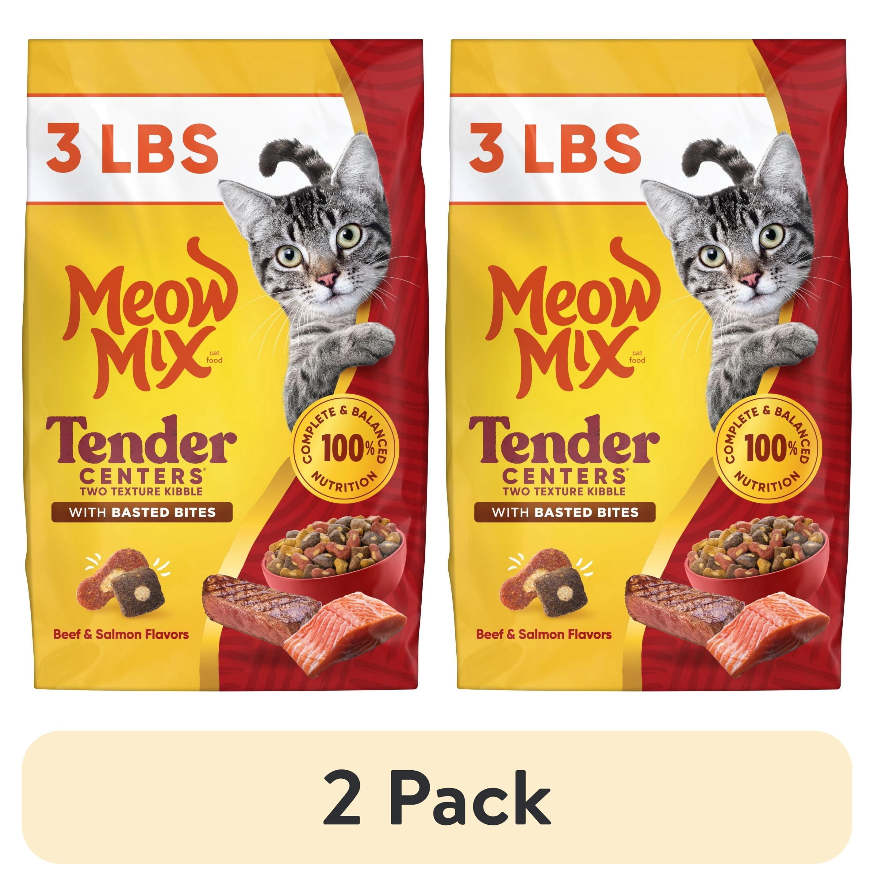 Meow Mix Tender Centers with Basted Bites - Beef & Salmon Flavors, Dry Cat Food, 3 lb. Bag - 2-Pack