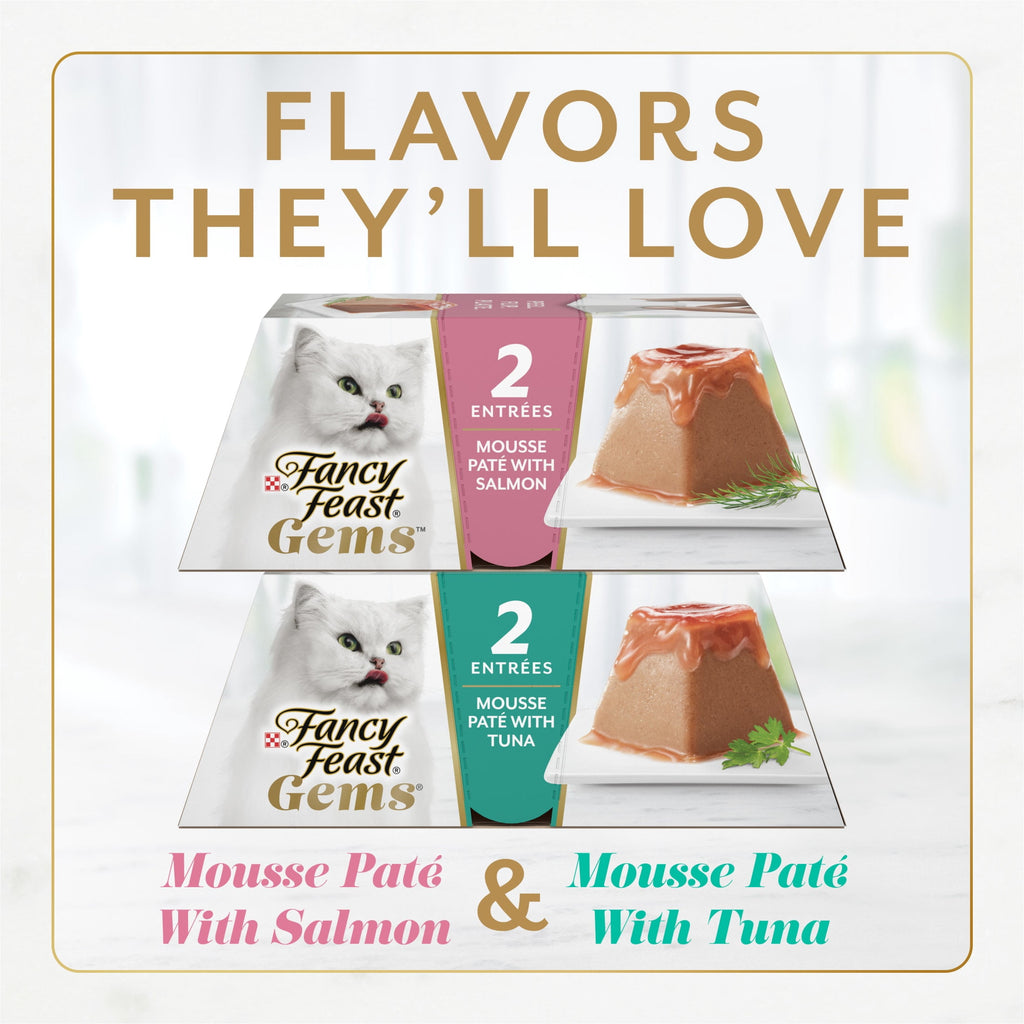 Purina Fancy Feast Gems Salmon & Tuna Flavor Mousse Pate Wet Cat Food Variety Pack - 2 oz Tubs (16 Pack)