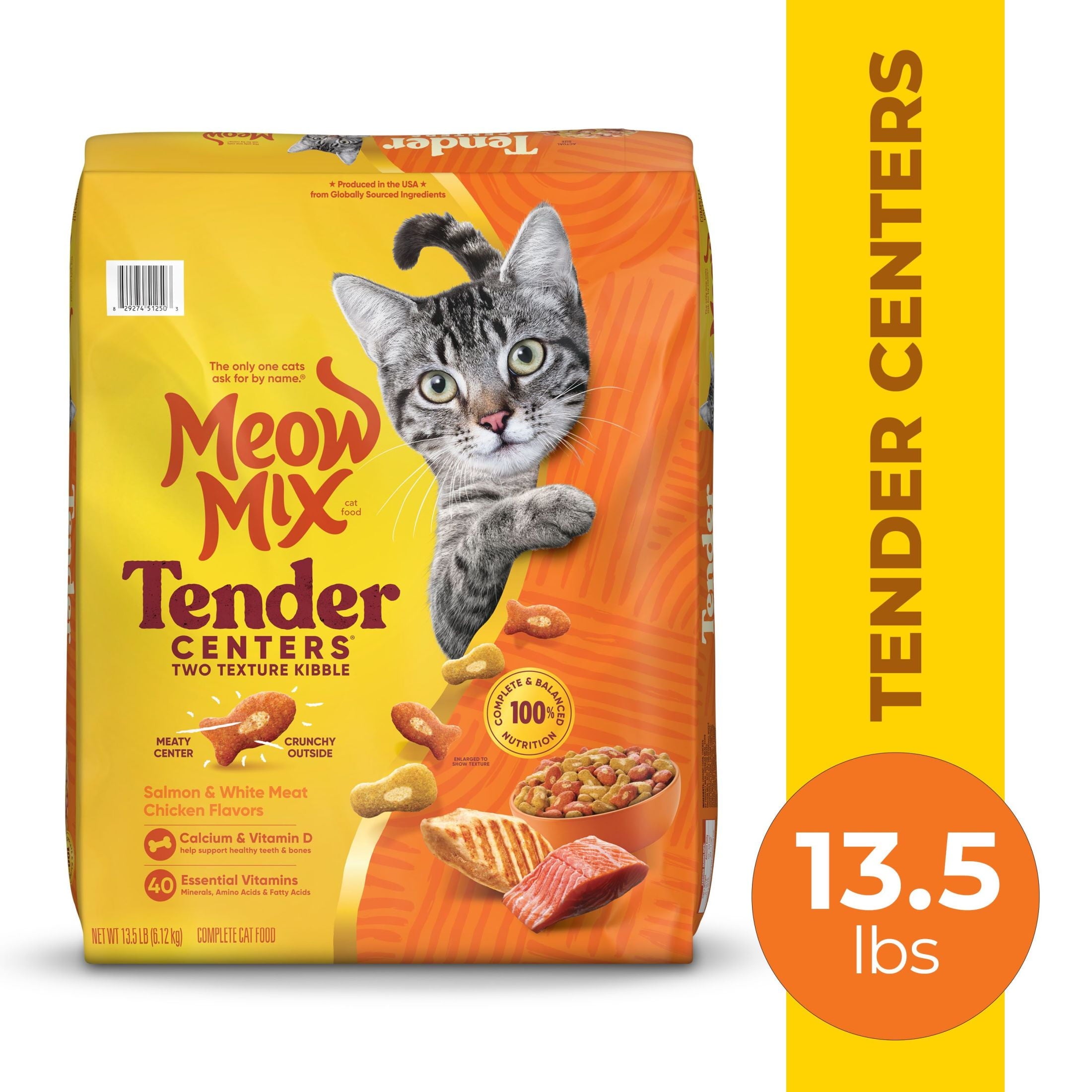 Meow Mix Tender Centers - Salmon & White Meat Chicken Flavors, Dry Cat Food, 13.5 lb. Bag