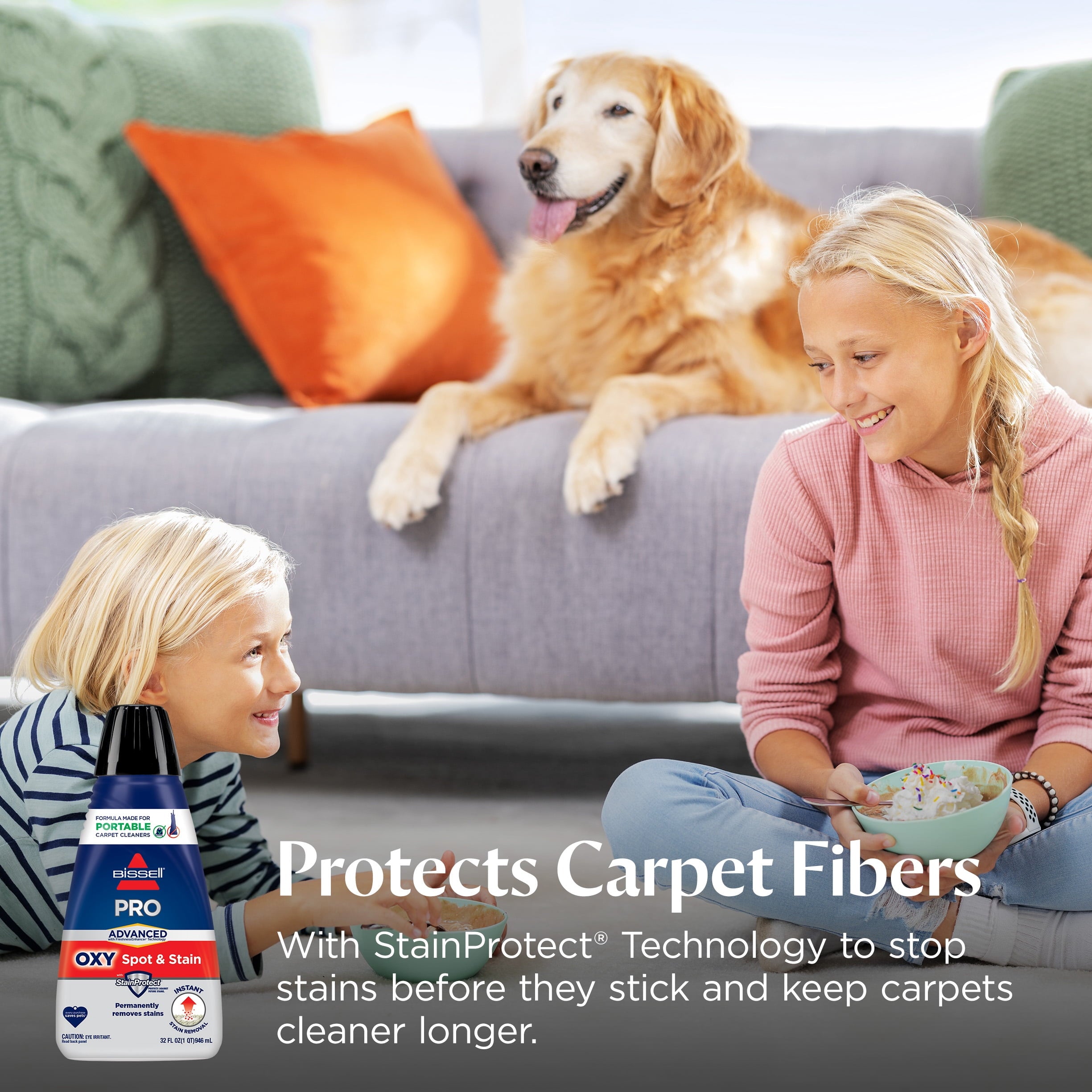 BISSELL Advanced Pro Oxy Spot and Stain Cleaner with StainProtect - Portable Deep Cleaning Formula, Fresh Scent, Removes Stains, Eliminates Odors, and Shield Carpets, 32 fl oz, 2038W