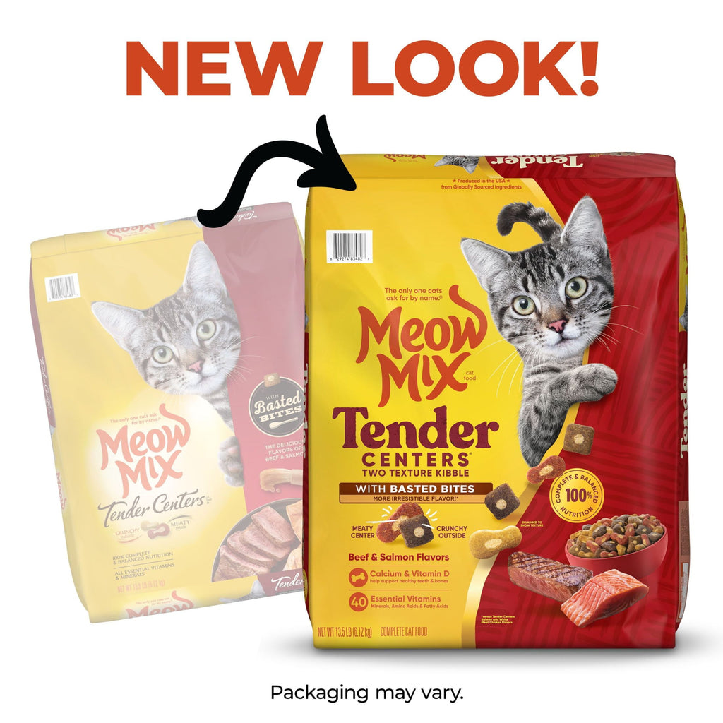 Meow Mix Tender Centers Dry Cat Food with Basted Bites - Beef & Salmon Flavors, 13.5 lb Bag