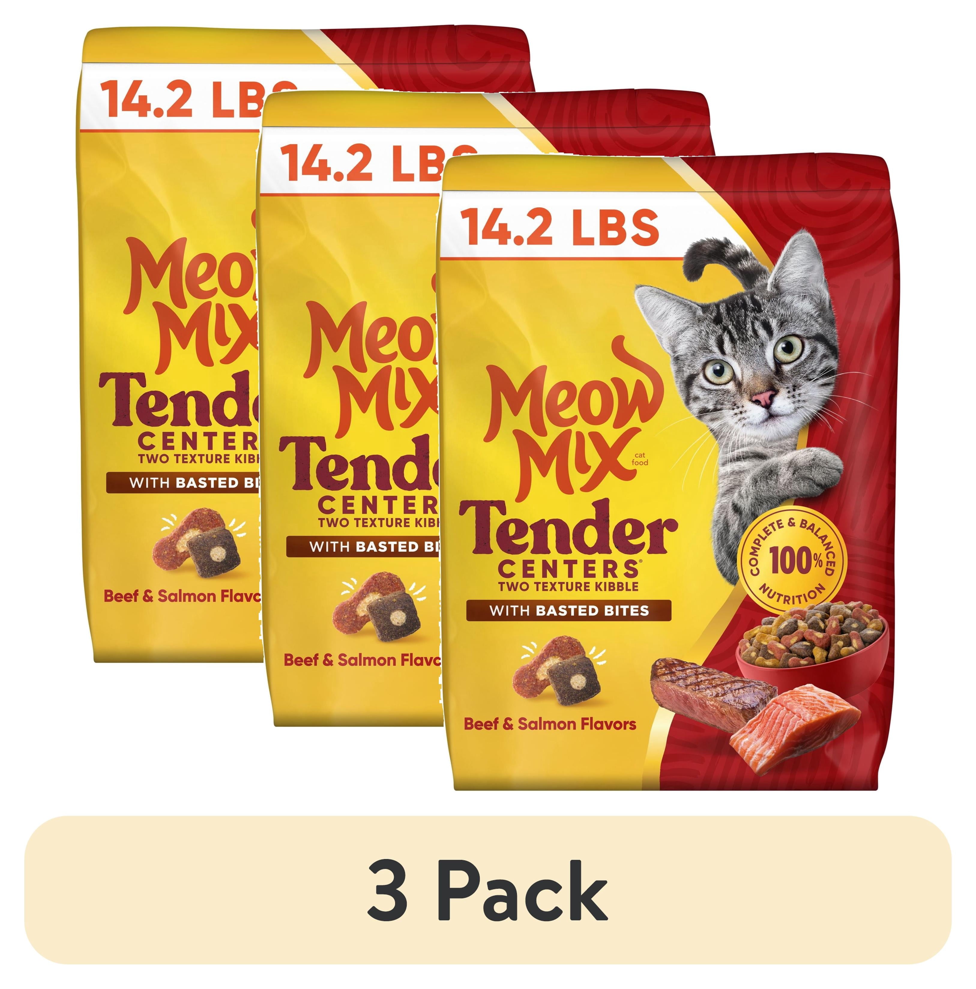 Meow Mix Tender Centers - Basted Bites Beef & Salmon Flavors, Dry Cat Food, 14.2 lb. Bag - 3-Pack