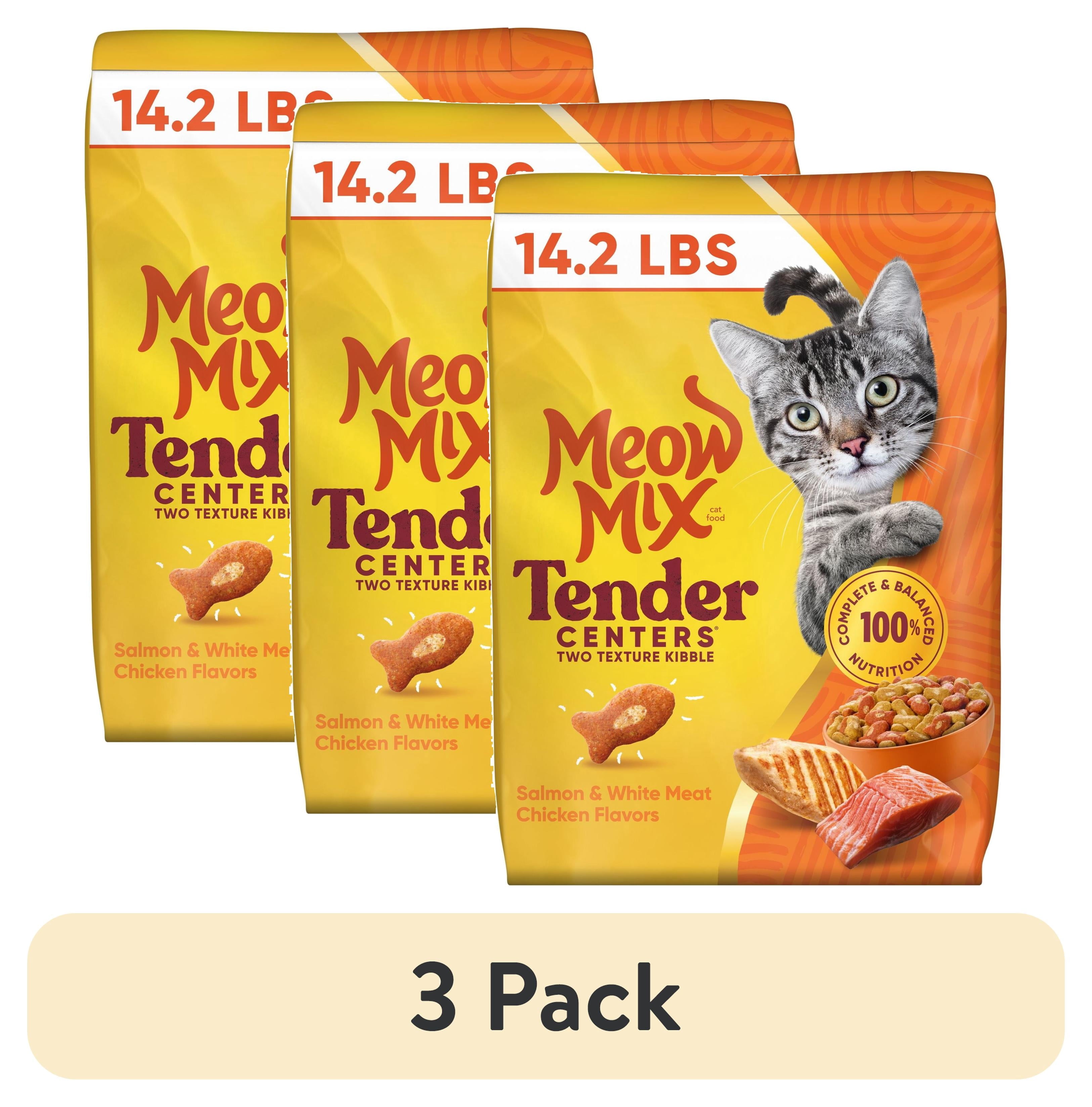 Meow Mix Tender Centers Salmon & White Meat Chicken Flavors - Dry Cat Food, 14.2 lb. Bag - 3-Pack