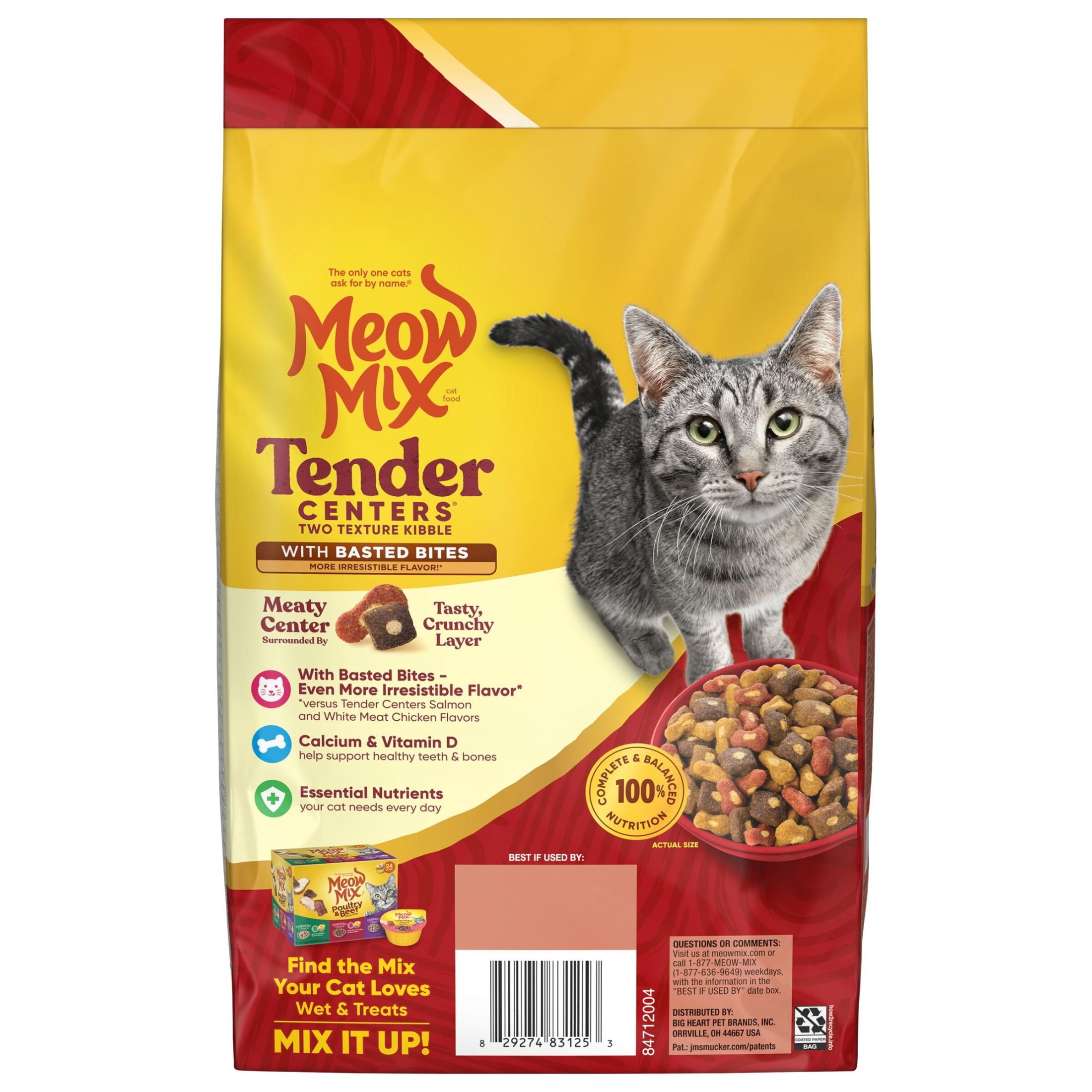 Meow Mix Tender Centers with Basted Bites - Beef & Salmon Flavors, Dry Cat Food, 3 lb. Bag - 2-Pack
