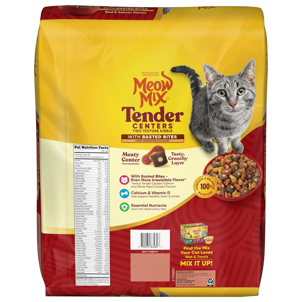 Meow Mix Tender Centers Dry Cat Food with Basted Bites - Beef & Salmon Flavors, 13.5 lb Bag