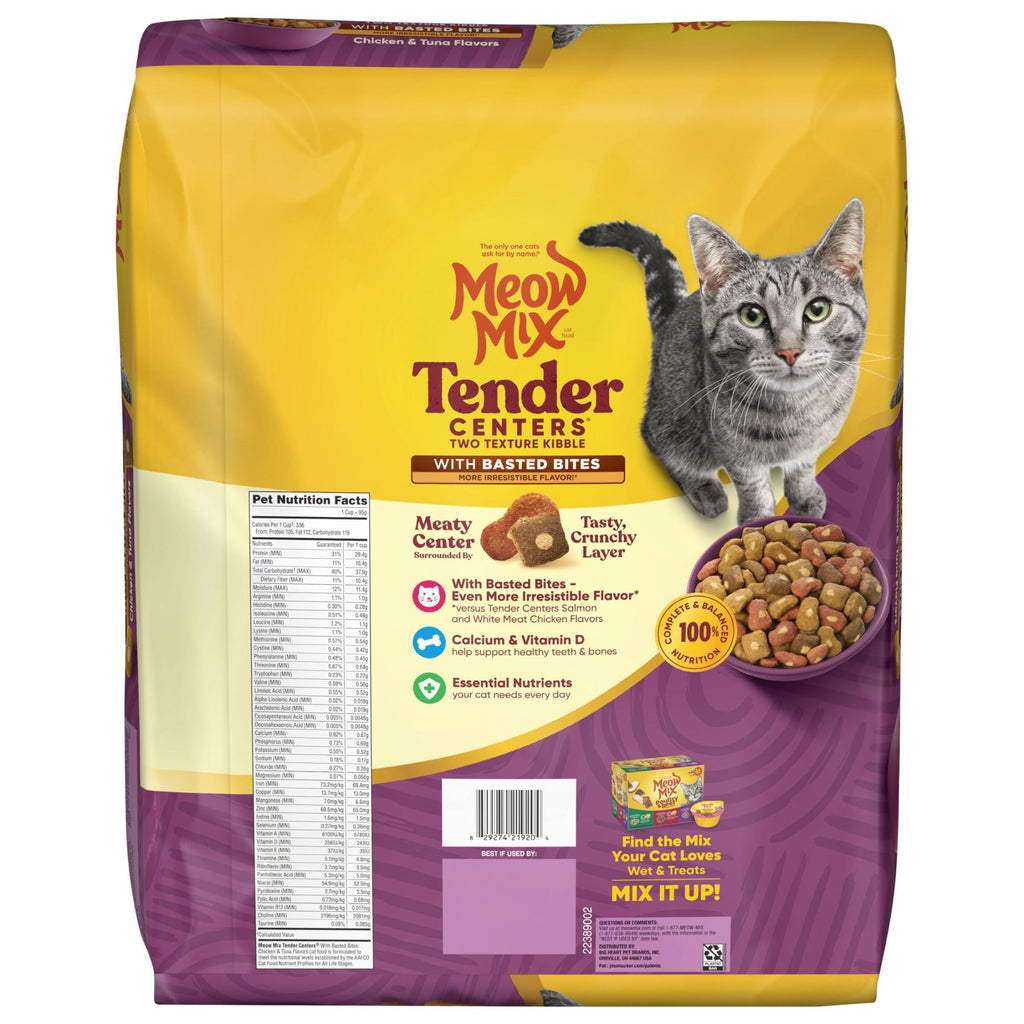 Meow Mix Tender Centers Basted Bites - Chicken & Tuna Flavors, Dry Cat Food, 13.5 lb. Bag