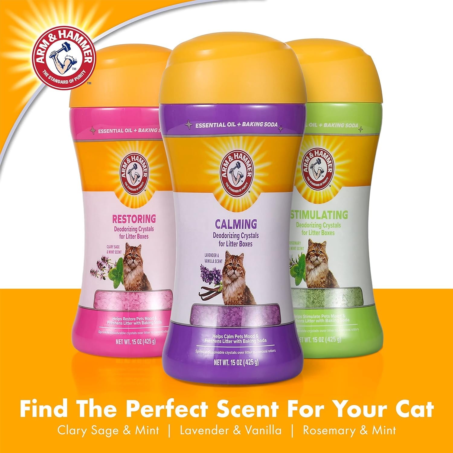 Arm & Hammer Deodorizing Cat Litter Crystals for Litter Boxes - Clary Sage & Mint Scent 15 oz. - 3-Pack