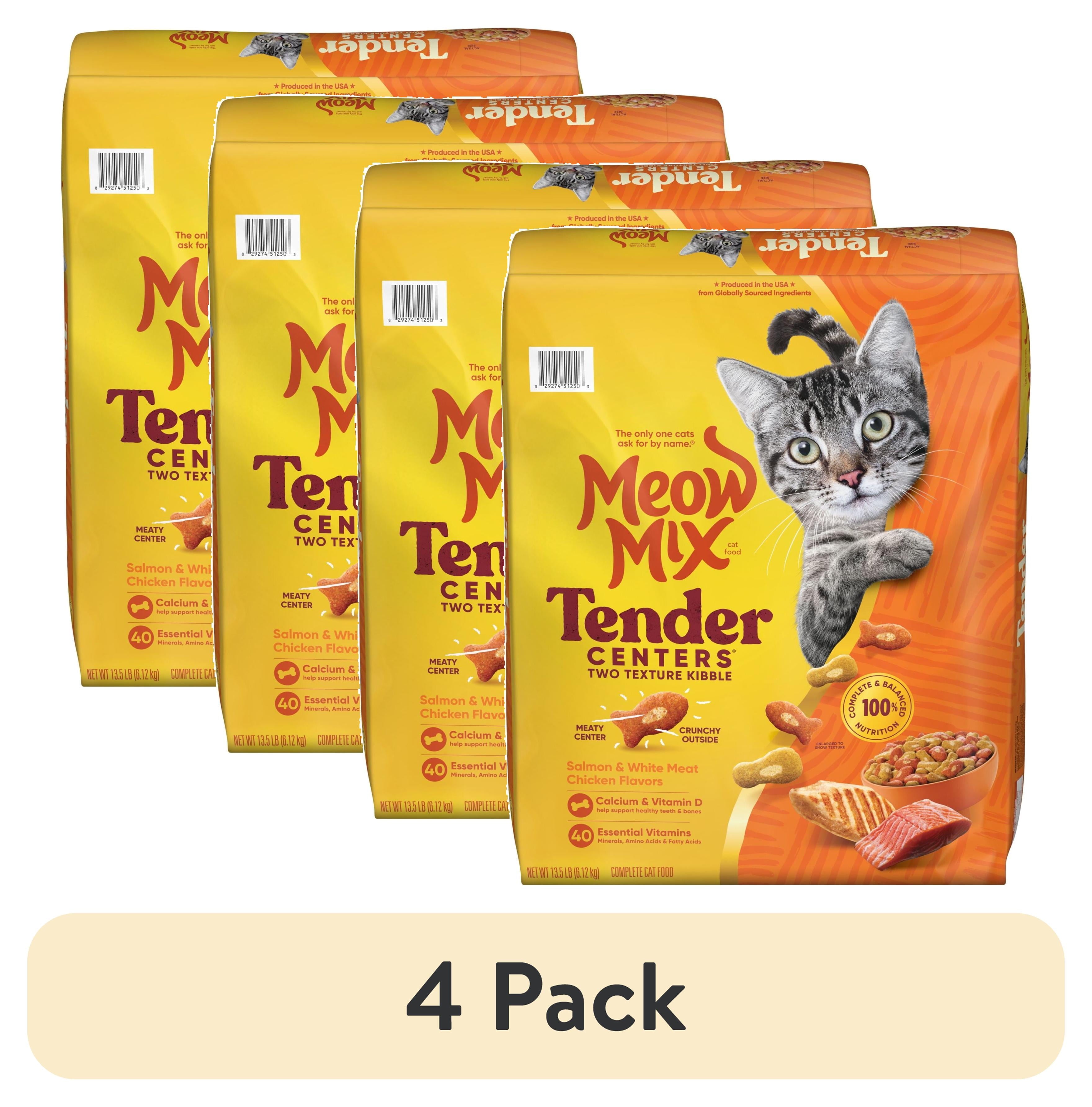 Meow Mix Tender Centers - Salmon & White Meat Chicken Flavors, Dry Cat Food, 13.5 lb. Bag - 4-Pack