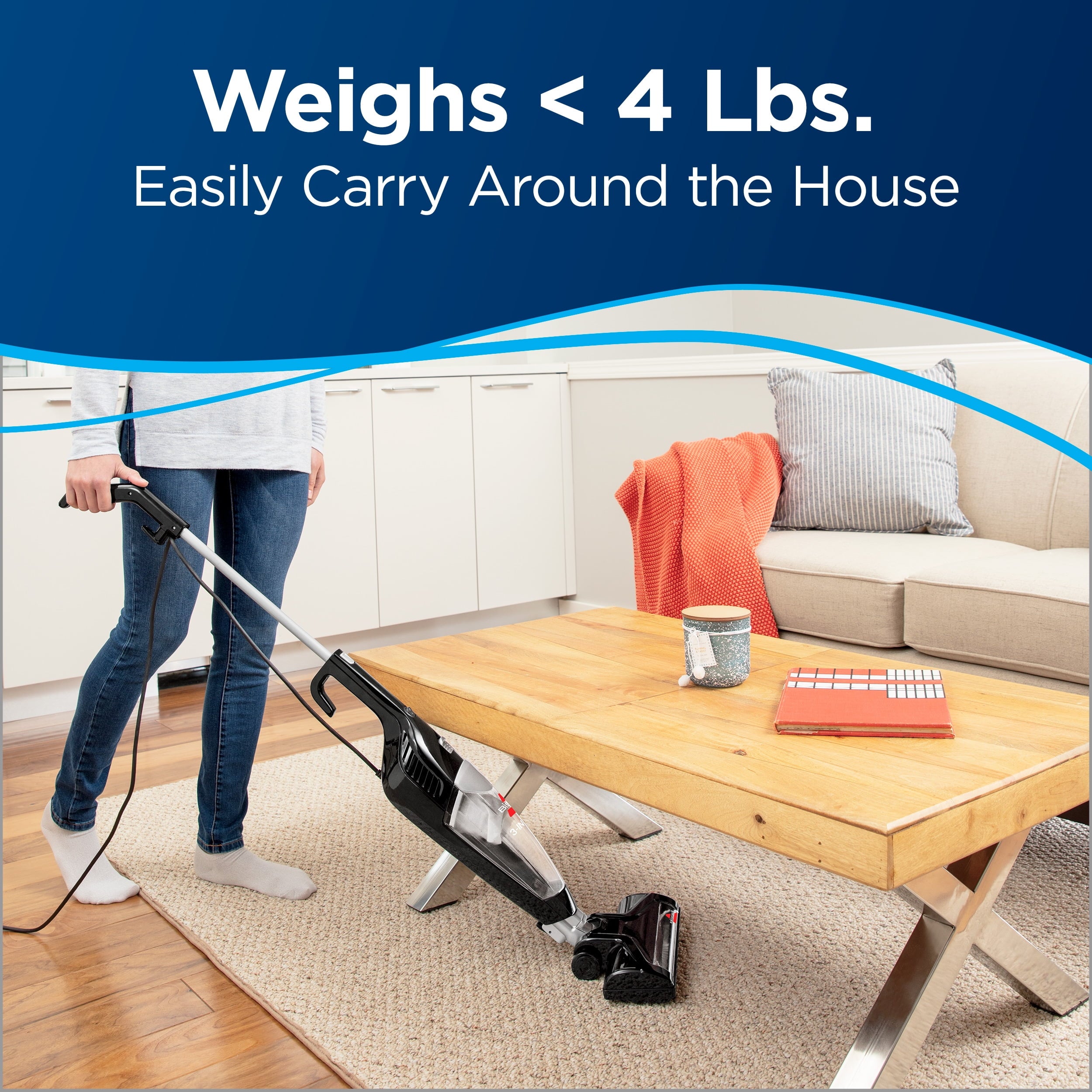 BISSELL 3-in-1 Turbo - Corded, Stick Vacuum, Carpet, Area Rugs, Hardfloor, Upholstery, Removable Hand Vac, Lightweight, Motorized Bursh Roll, 2610, Black