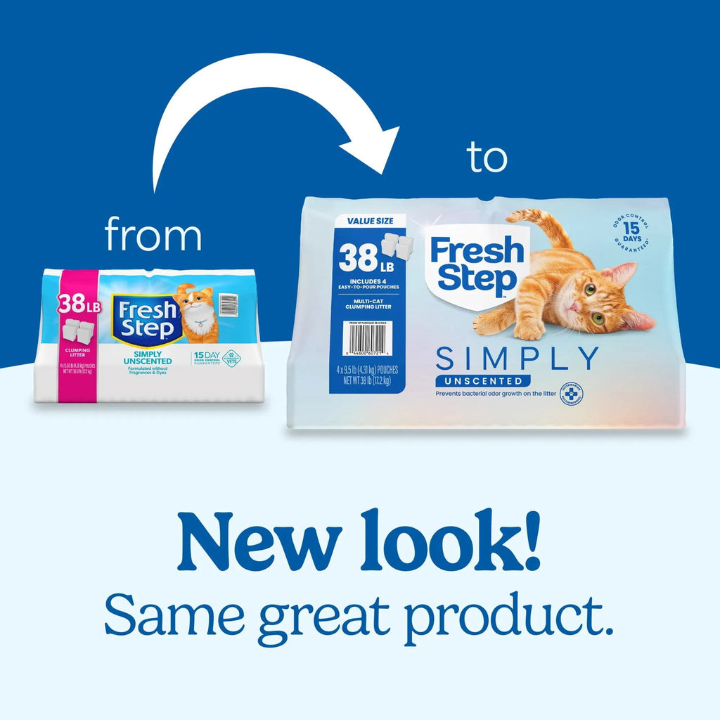 Fresh Step Simply Multi-Cat Clumping Cat Litter - Unscented, 38 lb, Easy Pour Pouches (4 Pack)