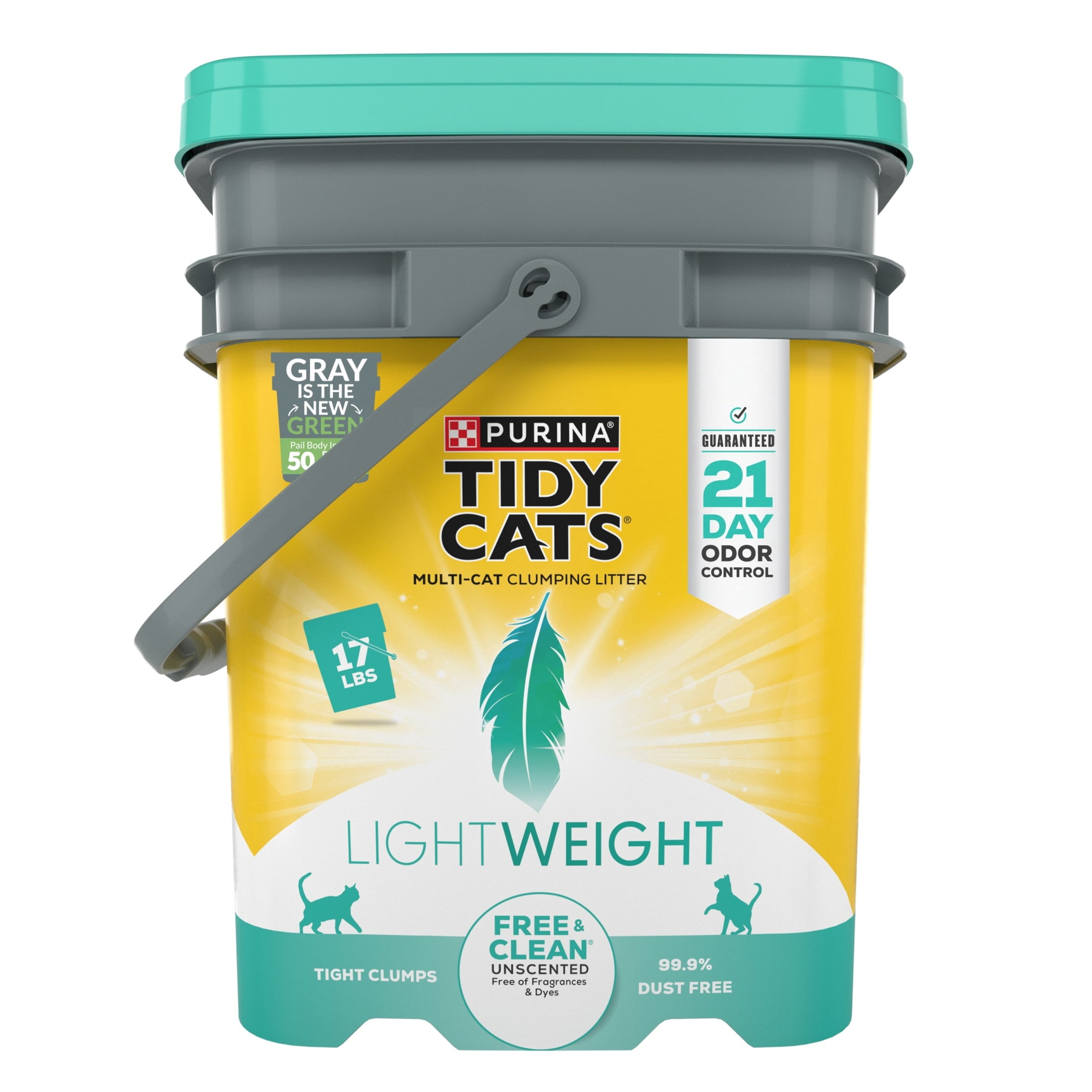 Purina Tidy Cats Free and Clean LightWeight Cat Litter - Unscented, 17 lb Pail - 3-Pack