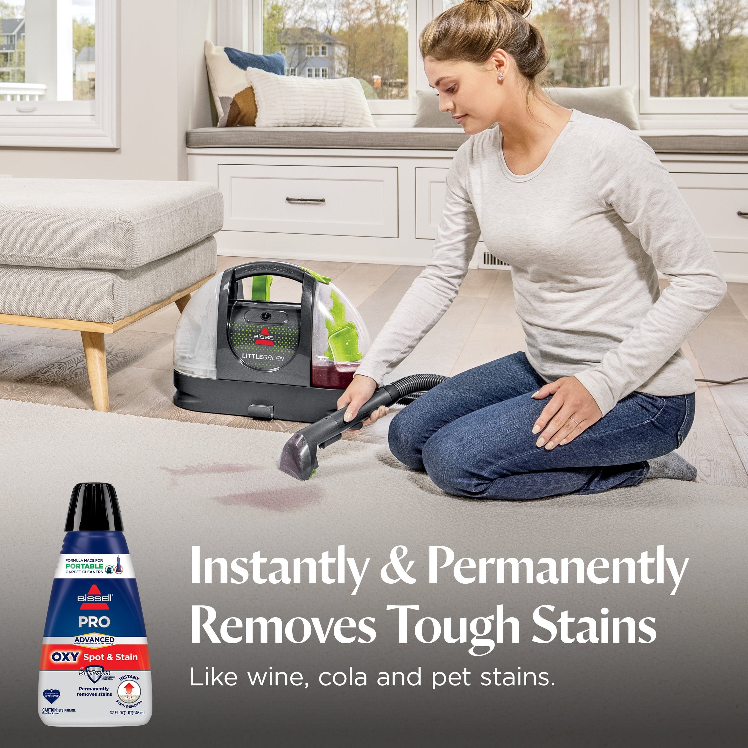 BISSELL Advanced Pro Oxy Spot and Stain Cleaner with StainProtect - Portable Deep Cleaning Formula, Fresh Scent, Removes Stains, Eliminates Odors, and Shield Carpets, 32 fl oz, 2038W