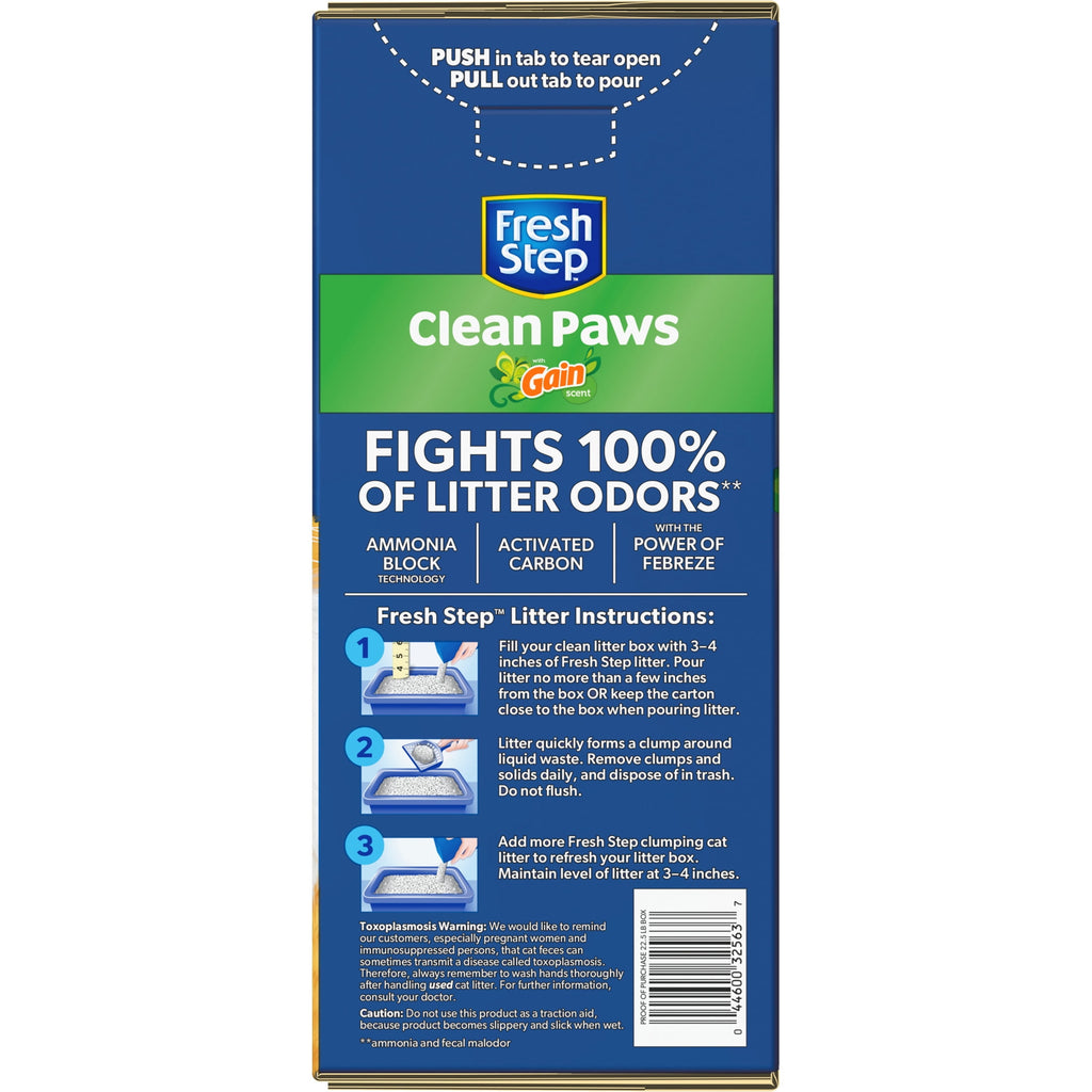 Fresh Step Clean Paws Cat Litter - Low-Tracking Clumping Litter With Febreze and Gain, 22.5 lbs