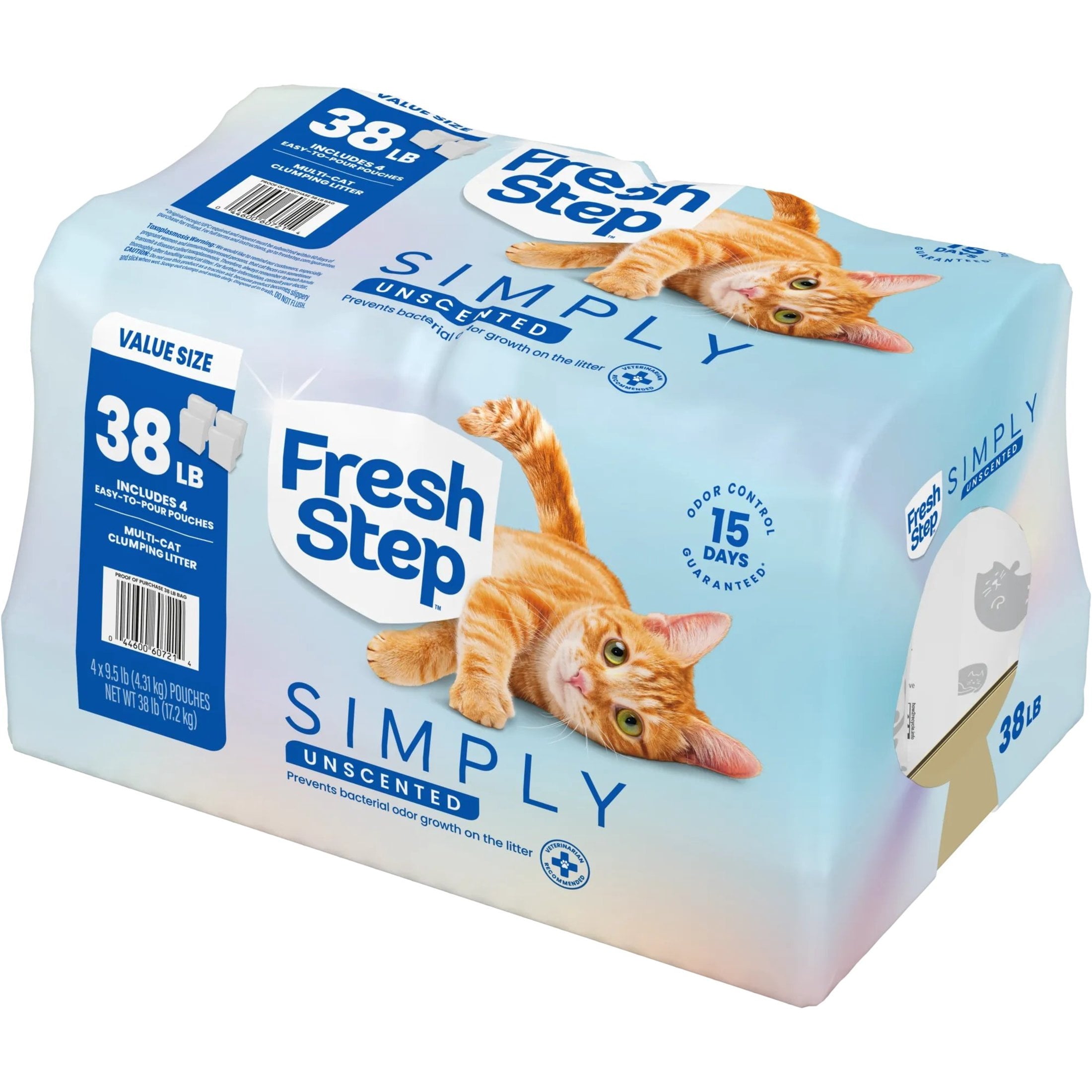 Fresh Step Simply Multi-Cat Clumping Cat Litter - Unscented, 38 lb, Easy Pour Pouches (4 Pack)