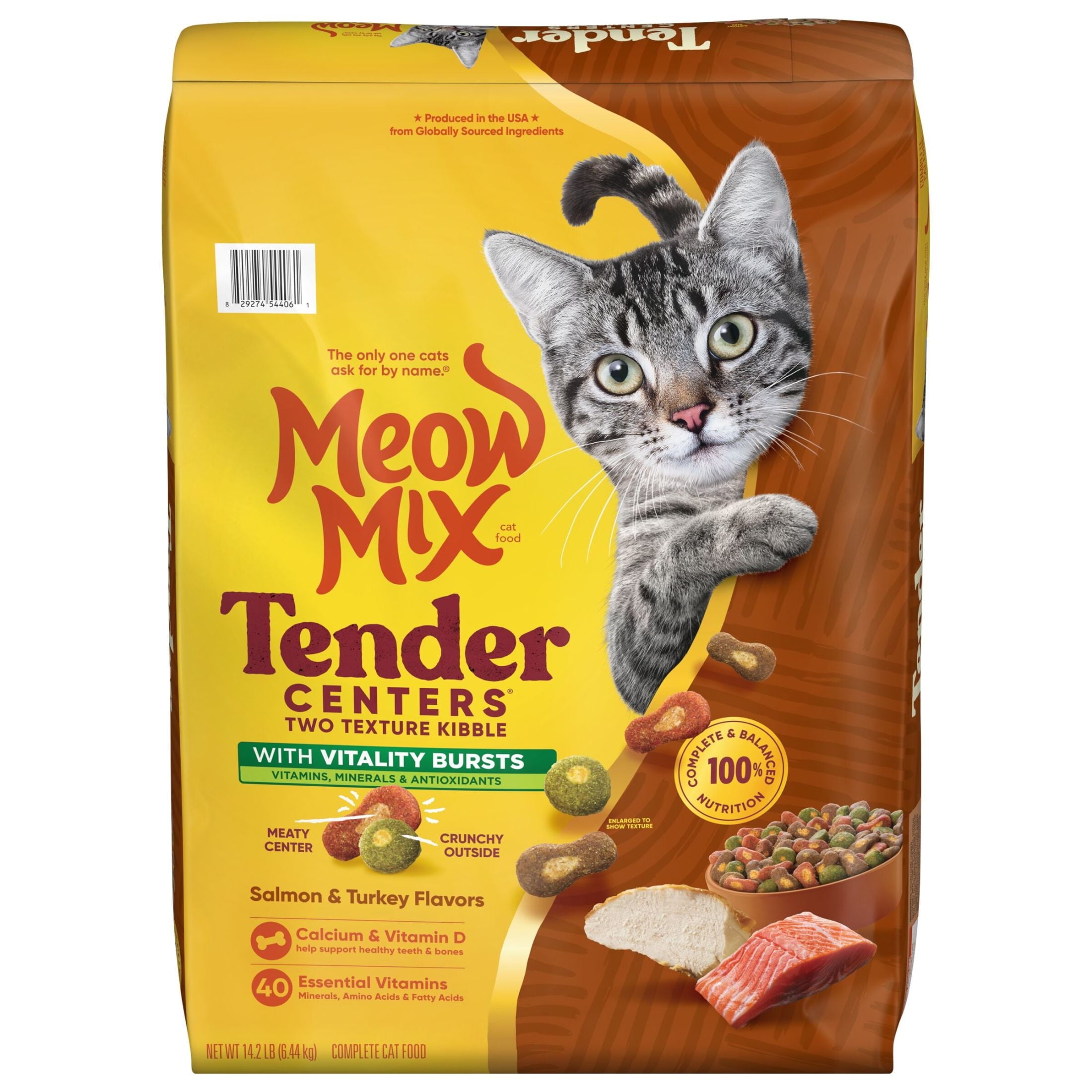 Meow Mix Tender Centers Vitality Bursts - Salmon & Turkey Flavor, Dry Cat Food, 14.2 lb. Bag