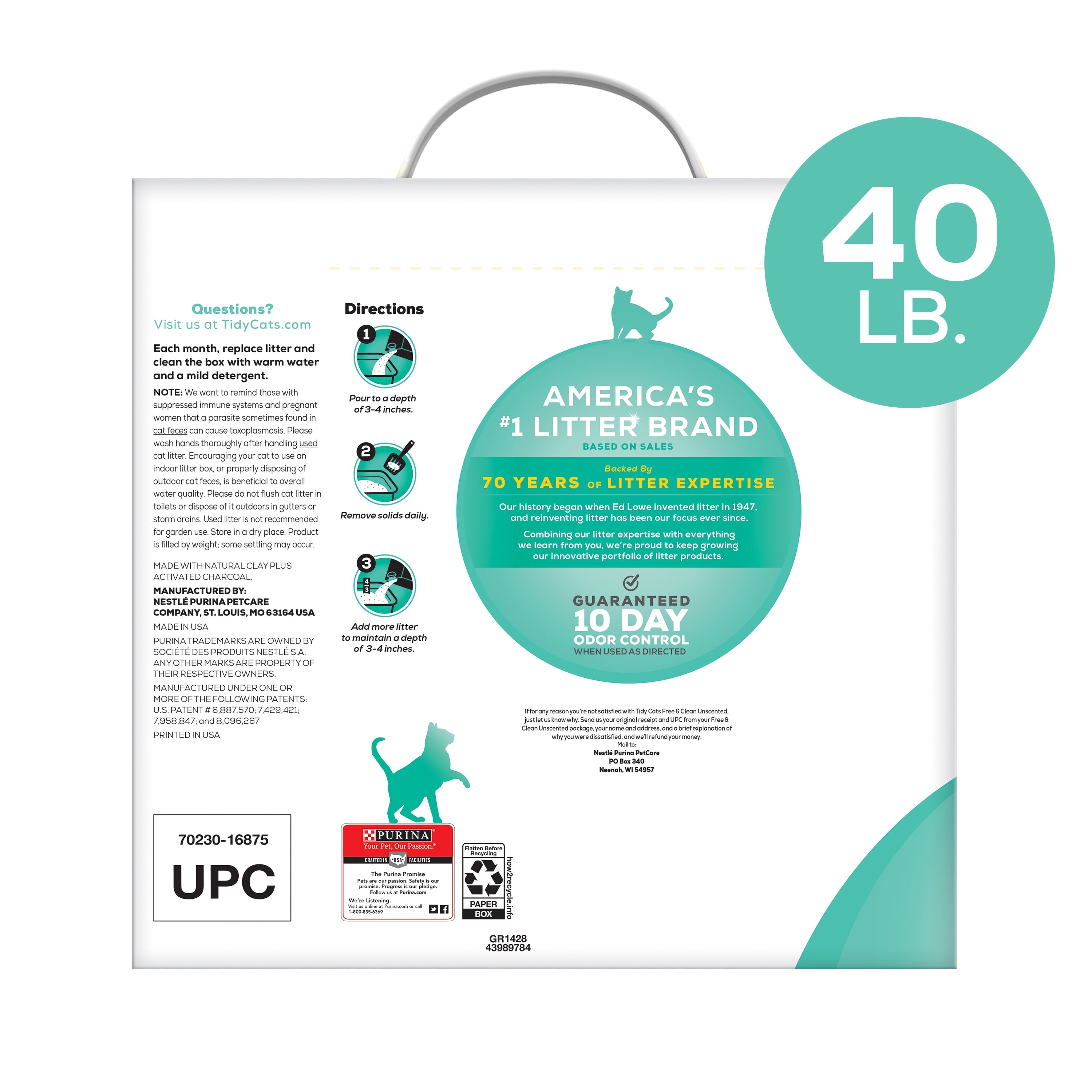 Purina Tidy Cats Clumping Cat Litter - Free & Clean Unscented Multi Cat Litter - 40 lb. Box