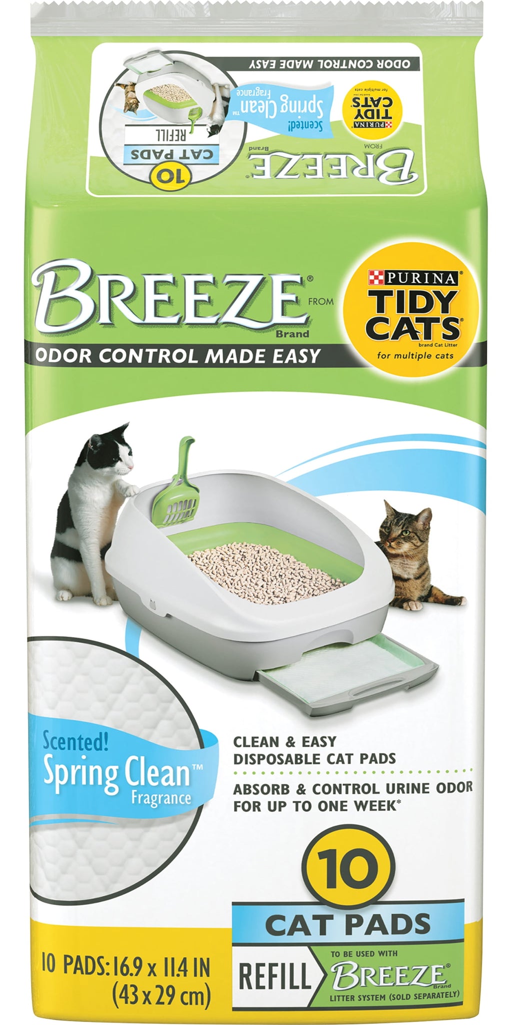 Purina Tidy Cats Breeze Cat Pad Refills - Spring Clean Fragrance, Clean & Easy Disposable Cat Pads for Breeze Cat Litter System, 10 Cat Pads (Pack - 4)