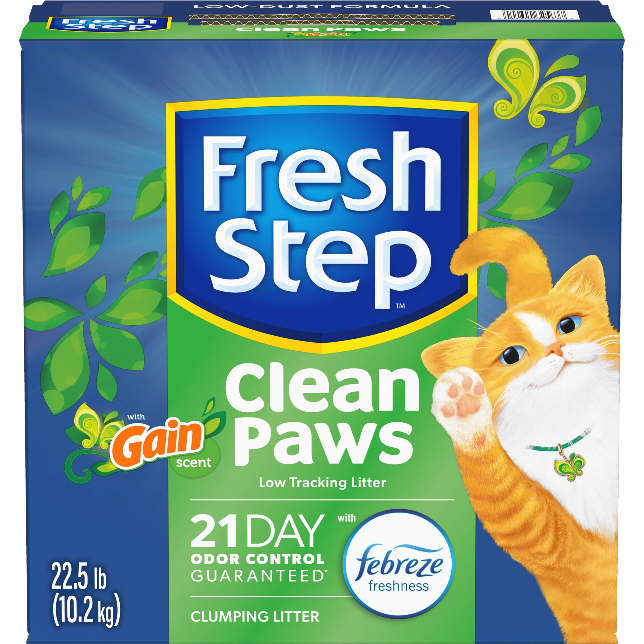 Fresh Step Clean Paws Cat Litter - Low-Tracking Clumping Litter With Febreze and Gain, 22.5 lbs