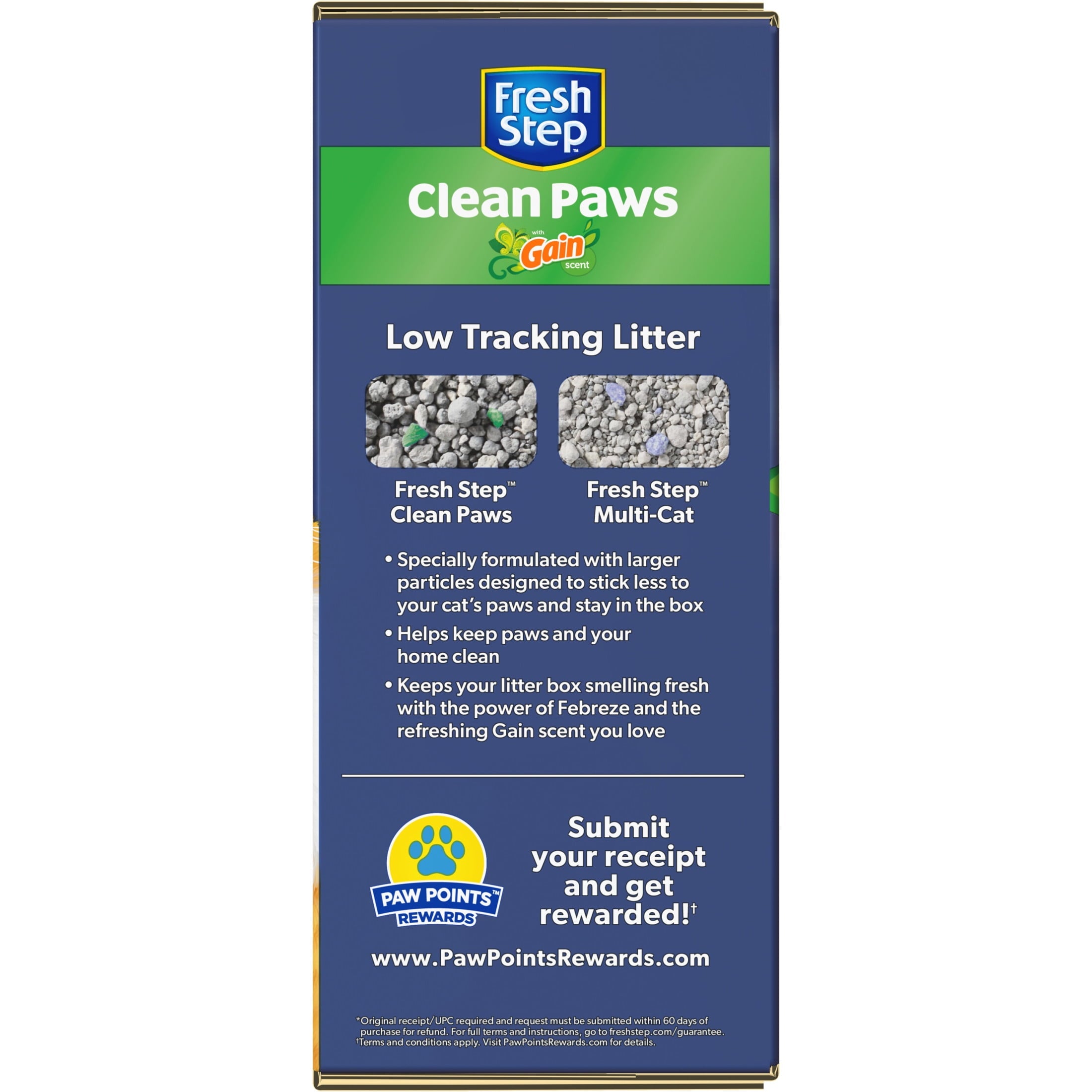 Fresh Step Clean Paws Cat Litter - Low-Tracking Clumping Litter With Febreze and Gain, 22.5 lbs