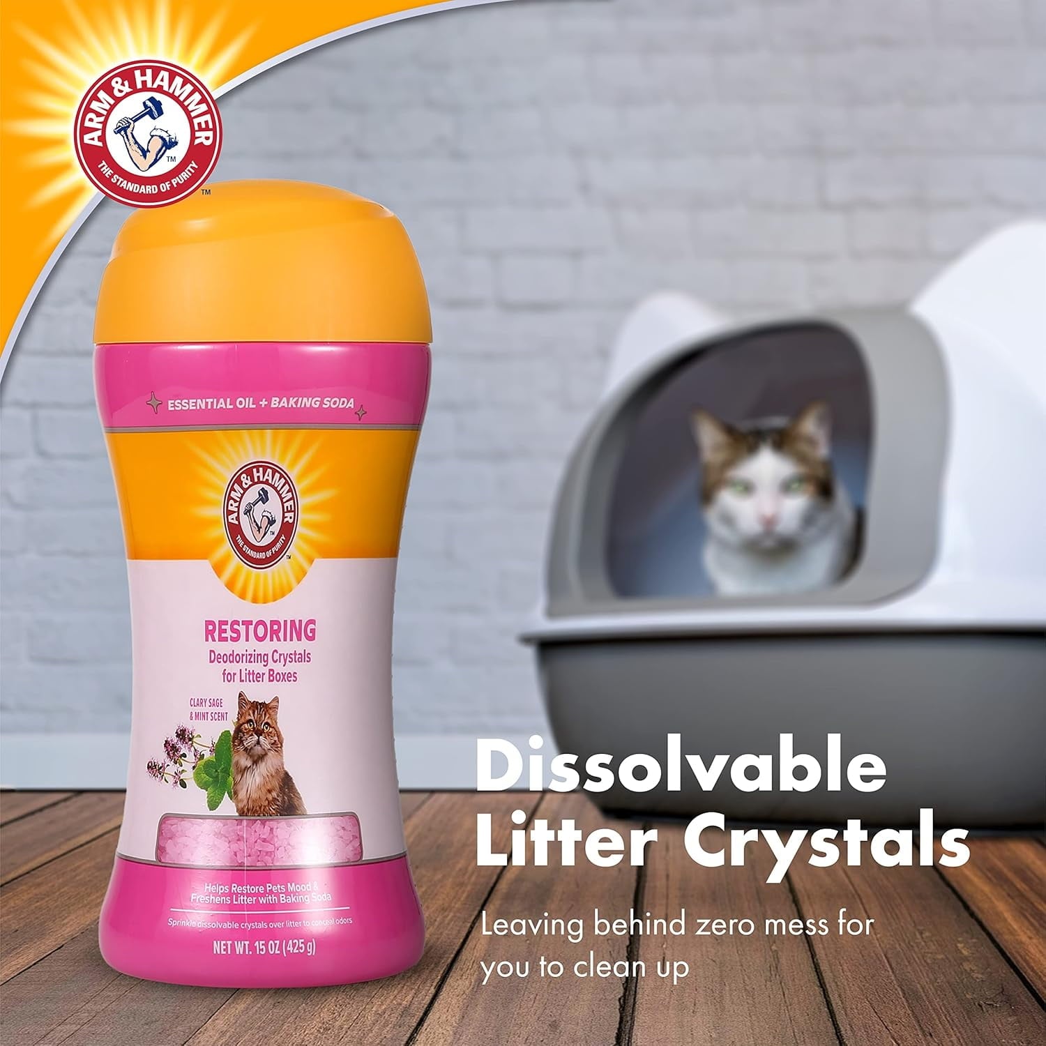 Arm & Hammer Deodorizing Cat Litter Crystals for Litter Boxes - Clary Sage & Mint Scent 15 oz. - 2-Pack
