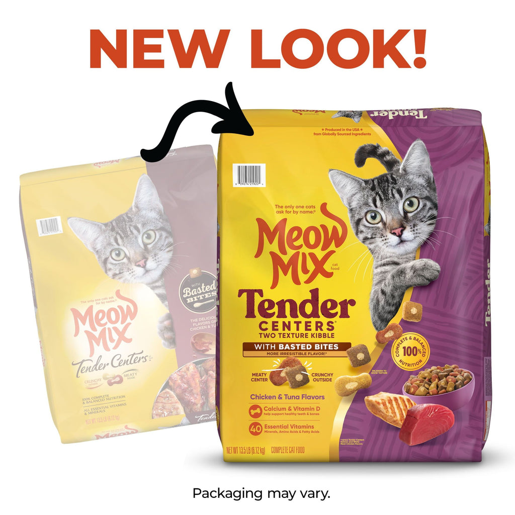 Meow Mix Tender Centers Basted Bites - Chicken & Tuna Flavors, Dry Cat Food, 13.5 lb. Bag