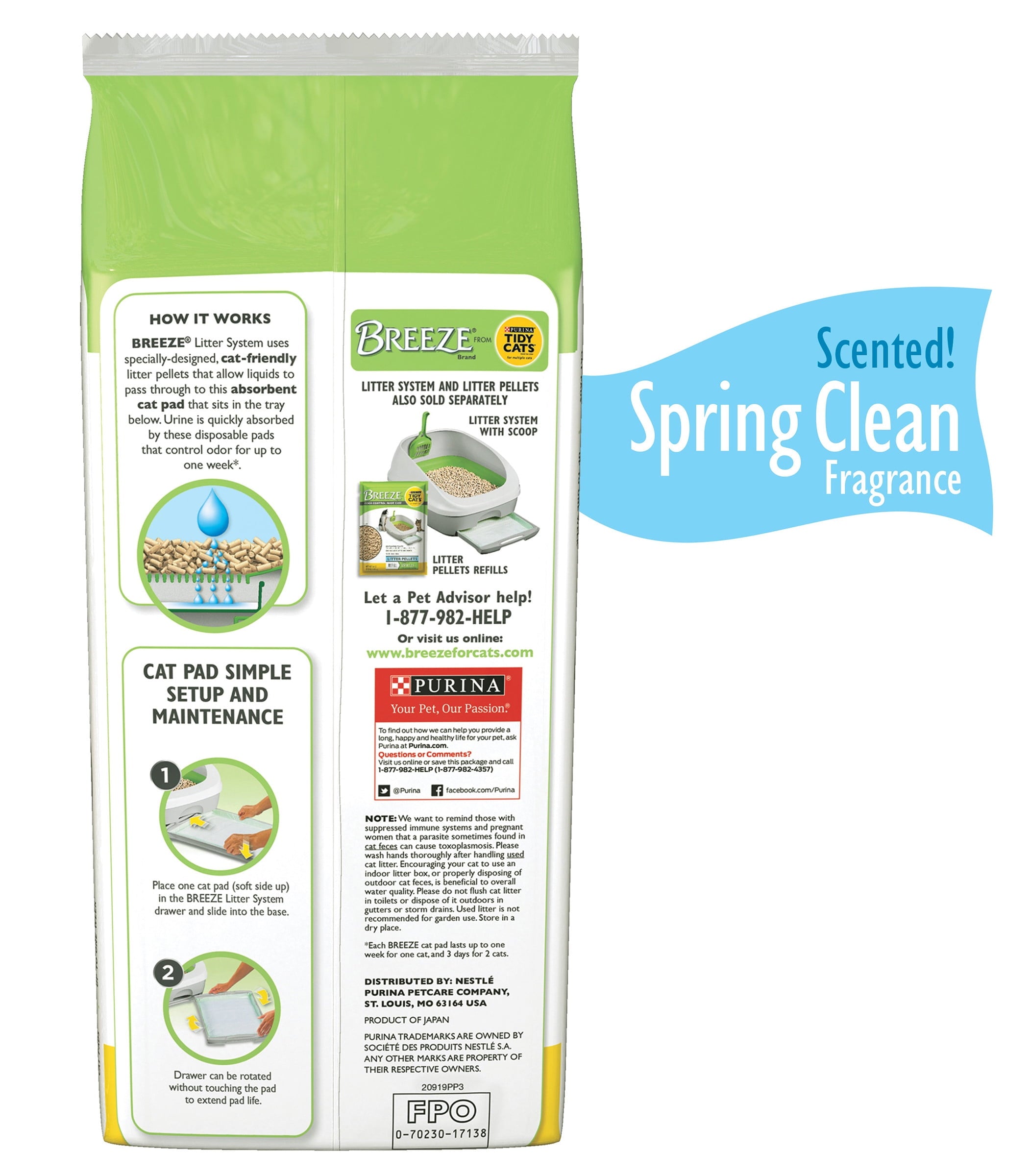 Purina Tidy Cats Breeze Cat Pad Refills - Spring Clean Fragrance, Clean & Easy Disposable Cat Pads for Breeze Cat Litter System, 10 Cat Pads (Pack - 4)