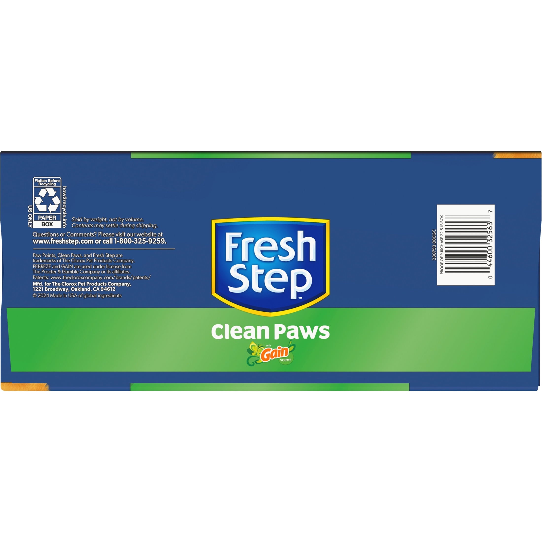 Fresh Step Clean Paws Cat Litter - Low-Tracking Clumping Litter With Febreze and Gain, 22.5 lbs