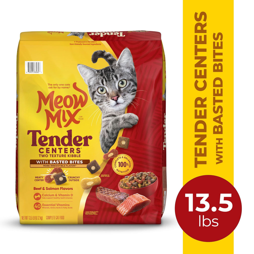 Meow Mix Tender Centers Dry Cat Food with Basted Bites - Beef & Salmon Flavors, 13.5 lb Bag