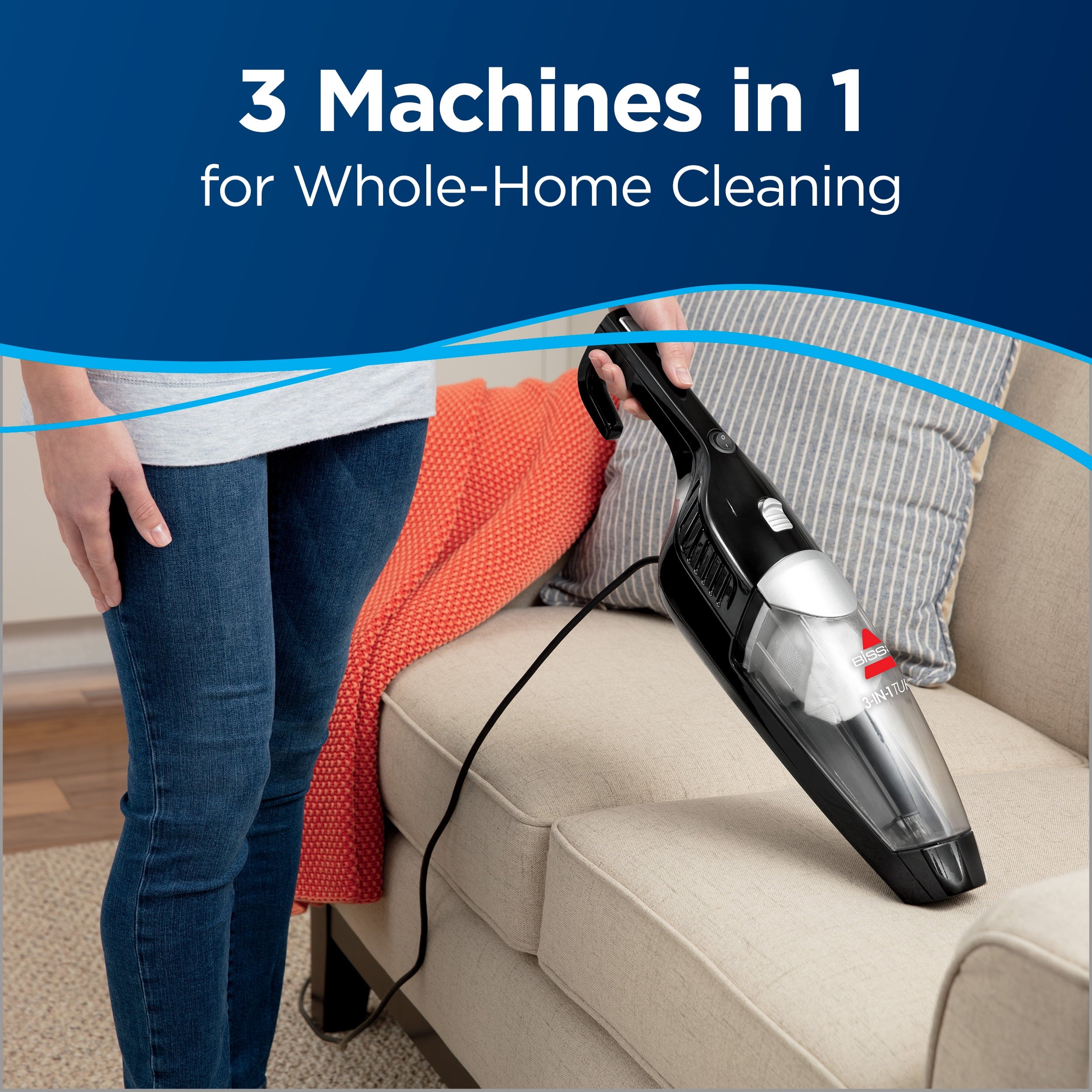 BISSELL 3-in-1 Turbo - Corded, Stick Vacuum, Carpet, Area Rugs, Hardfloor, Upholstery, Removable Hand Vac, Lightweight, Motorized Bursh Roll, 2610, Black