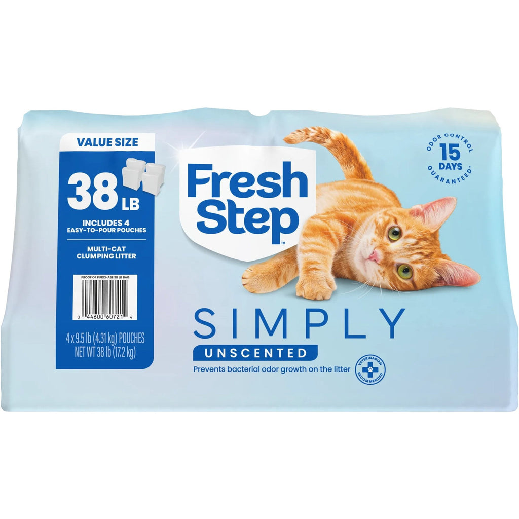 Fresh Step Simply Multi-Cat Clumping Cat Litter - Unscented, 38 lb, Easy Pour Pouches (4 Pack)