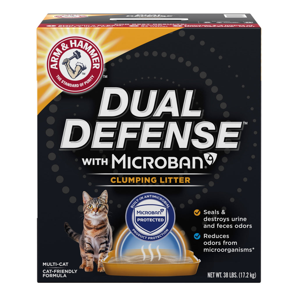 ARM & HAMMER Dual Defense with Microban Clumping Cat Litter - Antimicrobial Product Protection*, Odor Control for Multi-Cat Households, 38 Lbs