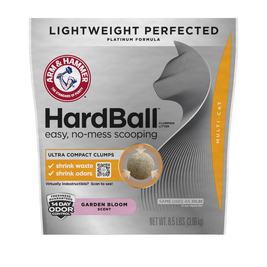 ARM & HAMMER Hardball Clumping Cat Litter - Lightweight Platinum, Multi-Cat, Garden Bloom, 8.5 lb
