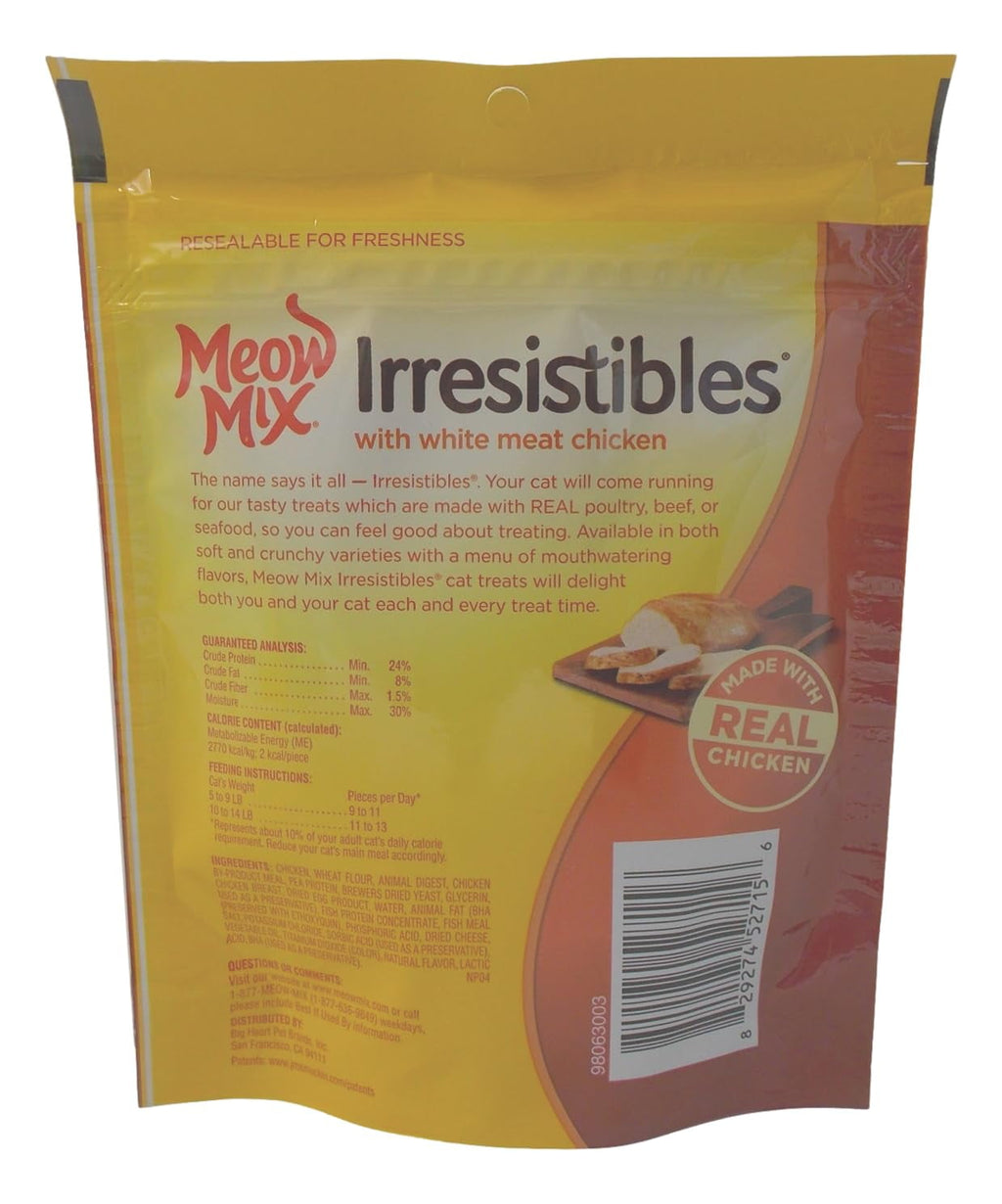Meow Mix Irresistibles Soft Cat Treats 2 Flavor 4 Pouch Variety Pack (2 Each): Salmon - White Meat Chicken + MerlinsMart Zine - Catnip Toy