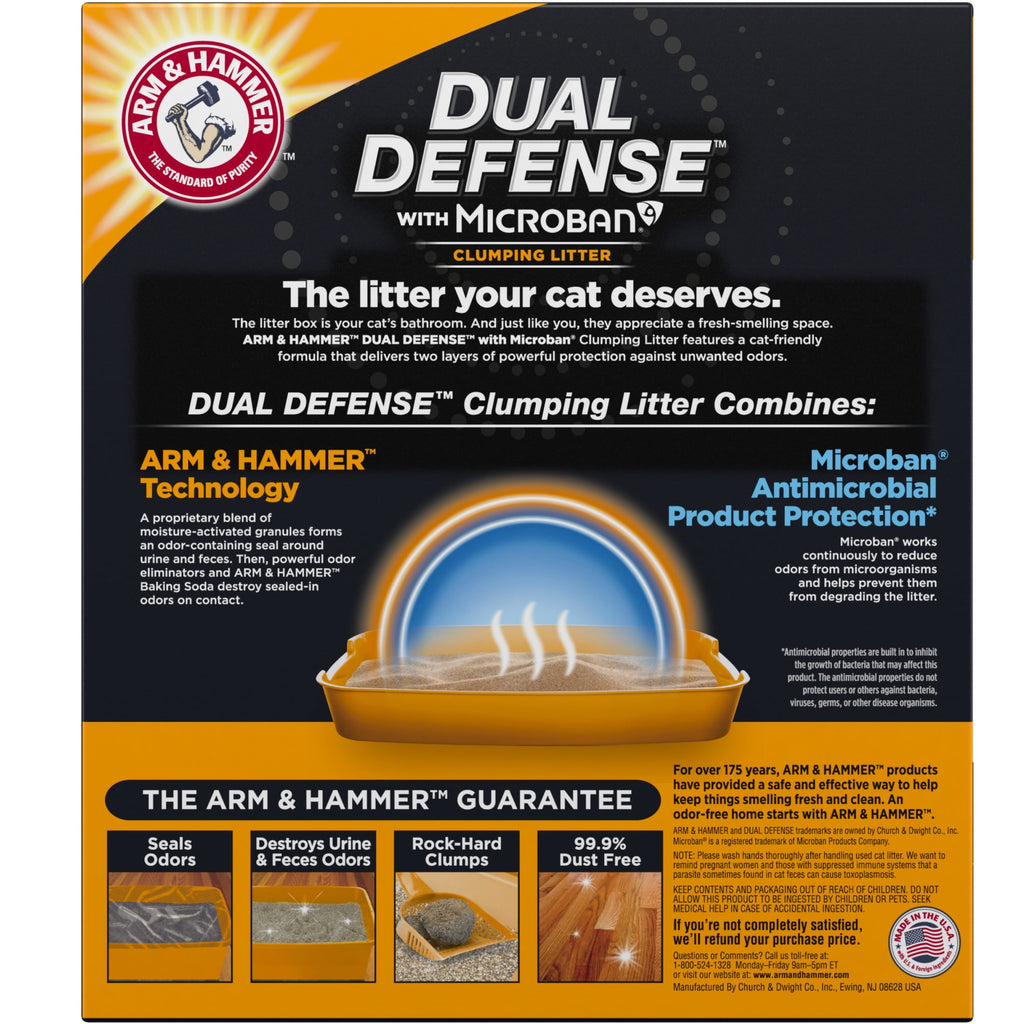 ARM & HAMMER Dual Defense with Microban Clumping Cat Litter - Antimicrobial Product Protection*, Odor Control for Multi-Cat Households, 38 Lbs