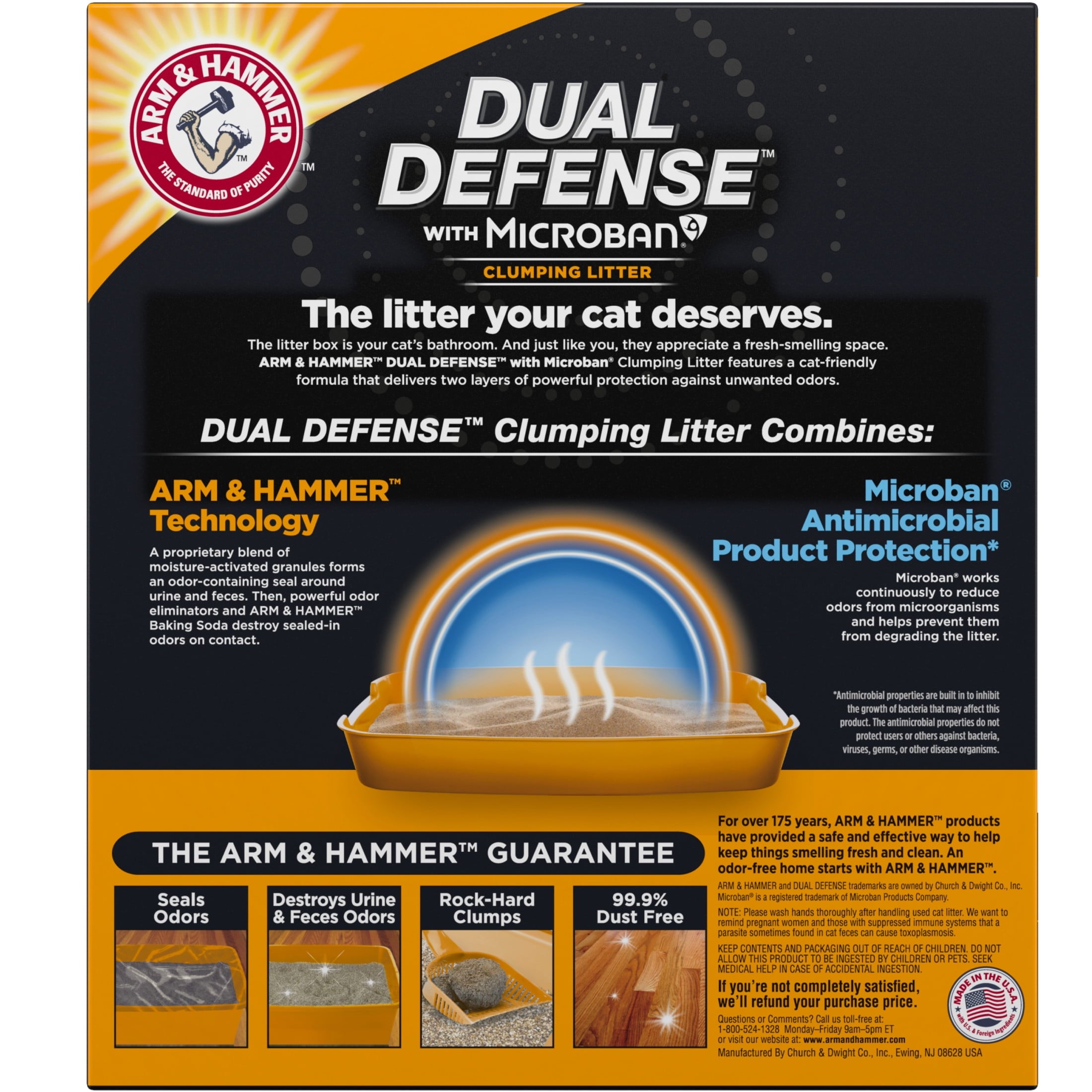 ARM & HAMMER Dual Defense with Microban Clumping Cat Litter - Antimicrobial Product Protection*, Odor Control for Multi-Cat Households, 38 Lbs