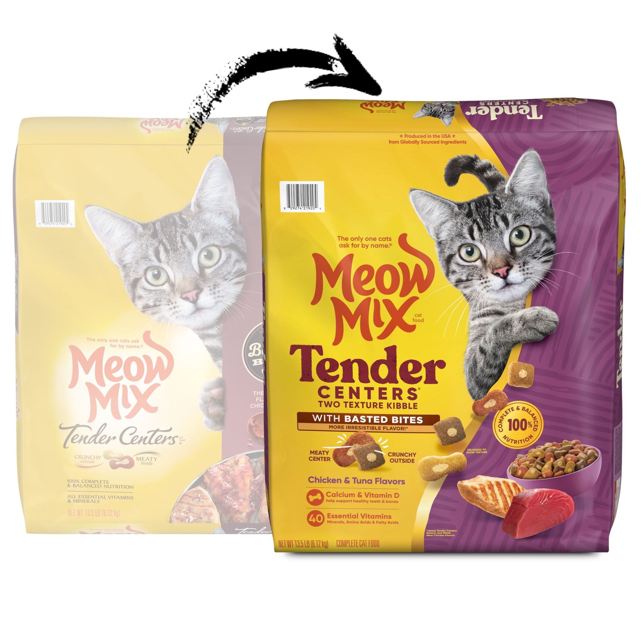 Meow Mix Tender Centers Basted Bites - Chicken & Tuna Flavors, Dry Cat Food, 13.5 lb. Bag