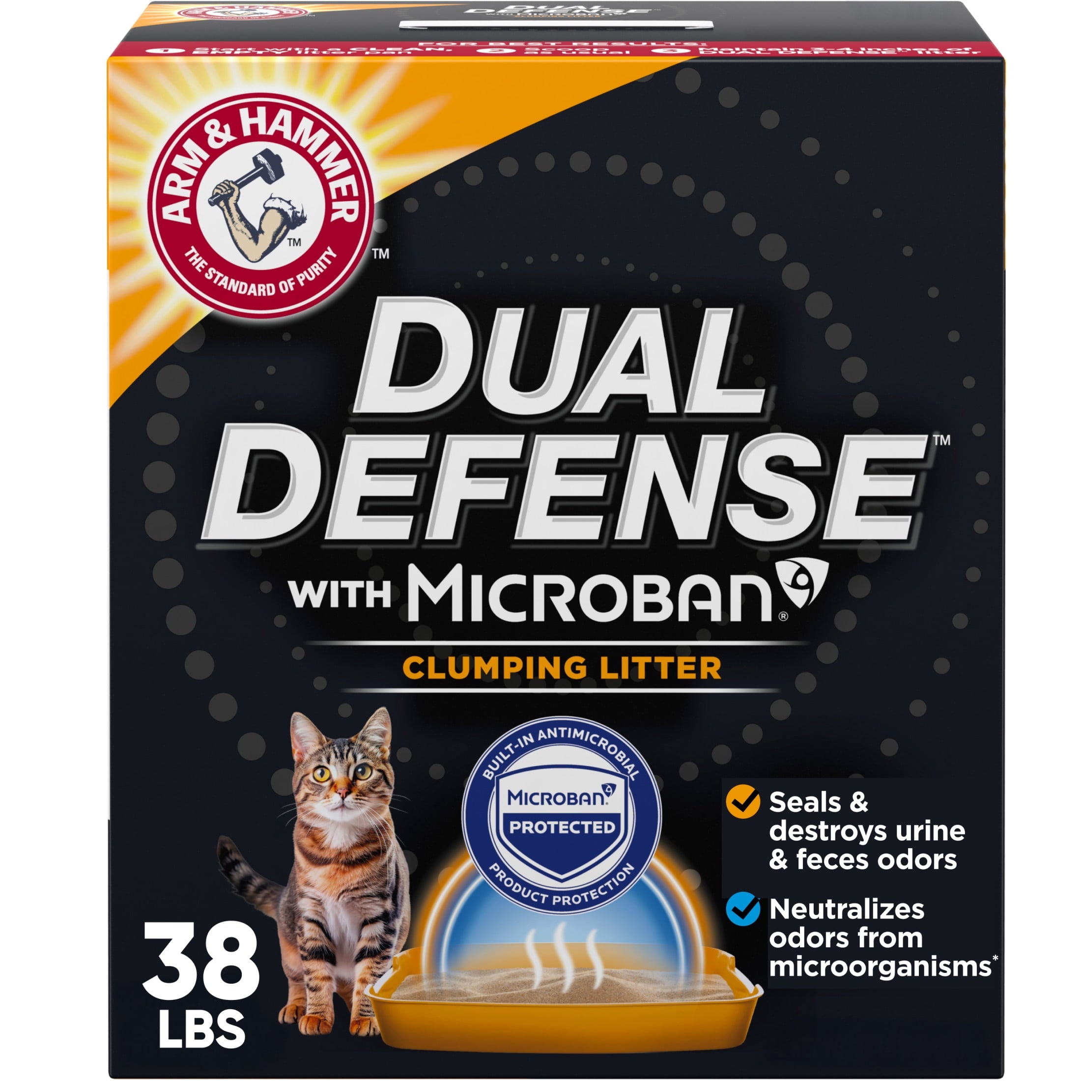 ARM & HAMMER Dual Defense with Microban Clumping Cat Litter - Antimicrobial Product Protection*, Odor Control for Multi-Cat Households, 38 Lbs
