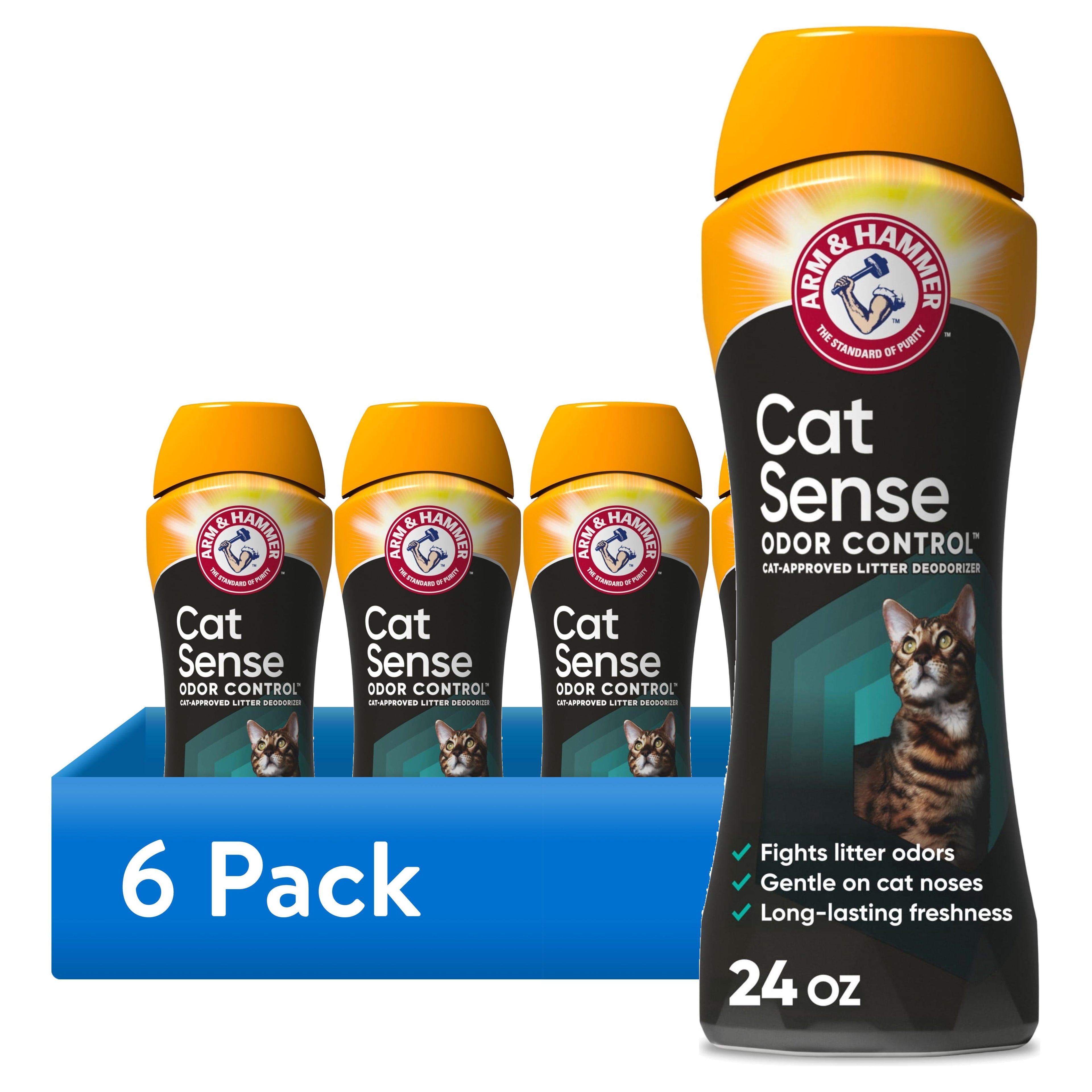 ARM & HAMMER Cat Sense Odor Control Cat-Approved Litter Deodorizer - Long-Lasting Scented Freshener Additive, Works with Most Litter, 24 Oz - 6-Pack