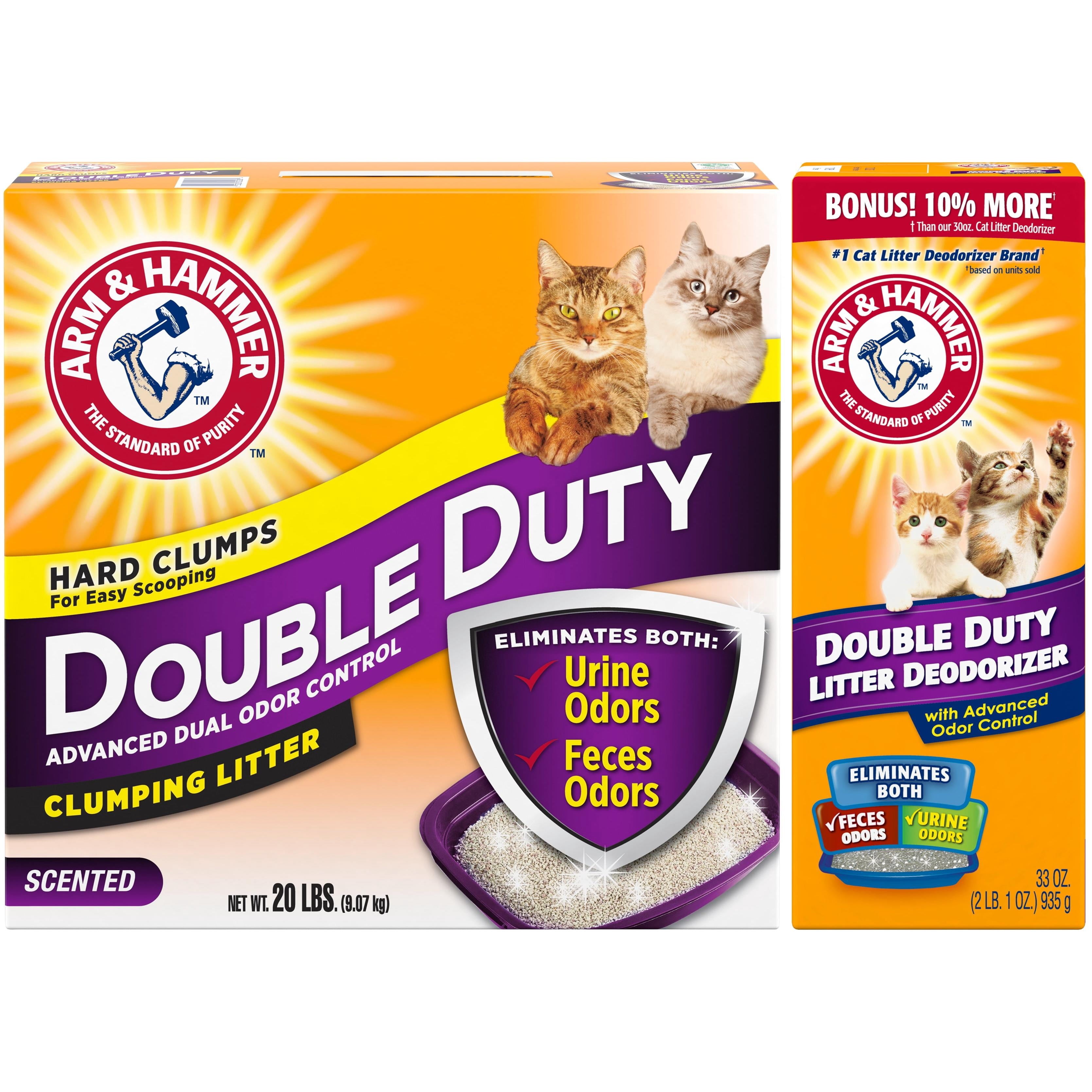 Arm & Hammer Double Duty Bundle: Advanced Odor Control Clumping Cat Litter - Scented, 20lbs + Litter Deodorizer/Pet Odor Eliminator
