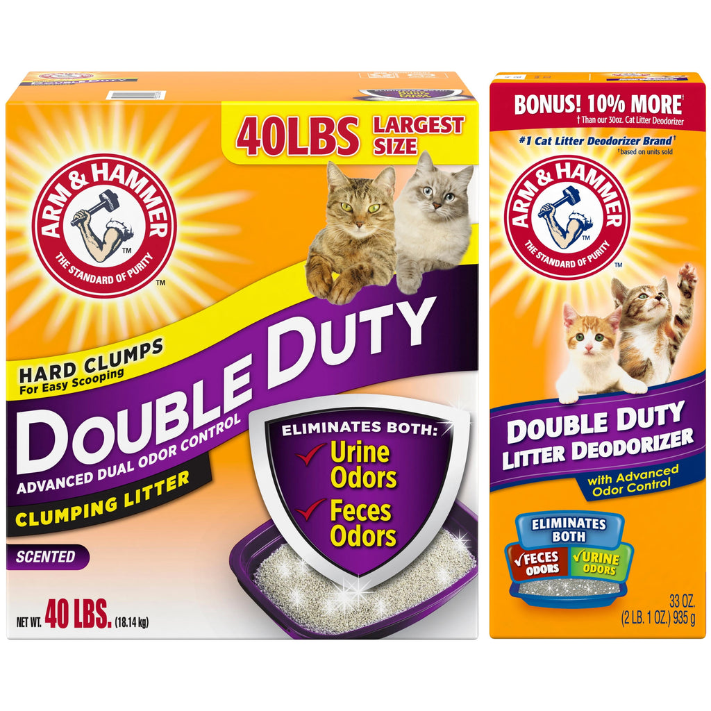 Arm & Hammer Double Duty Bundle: Advanced Odor Control Clumping Cat Litter - Scented, 40lbs + Litter Deodorizer/Pet Odor Eliminator