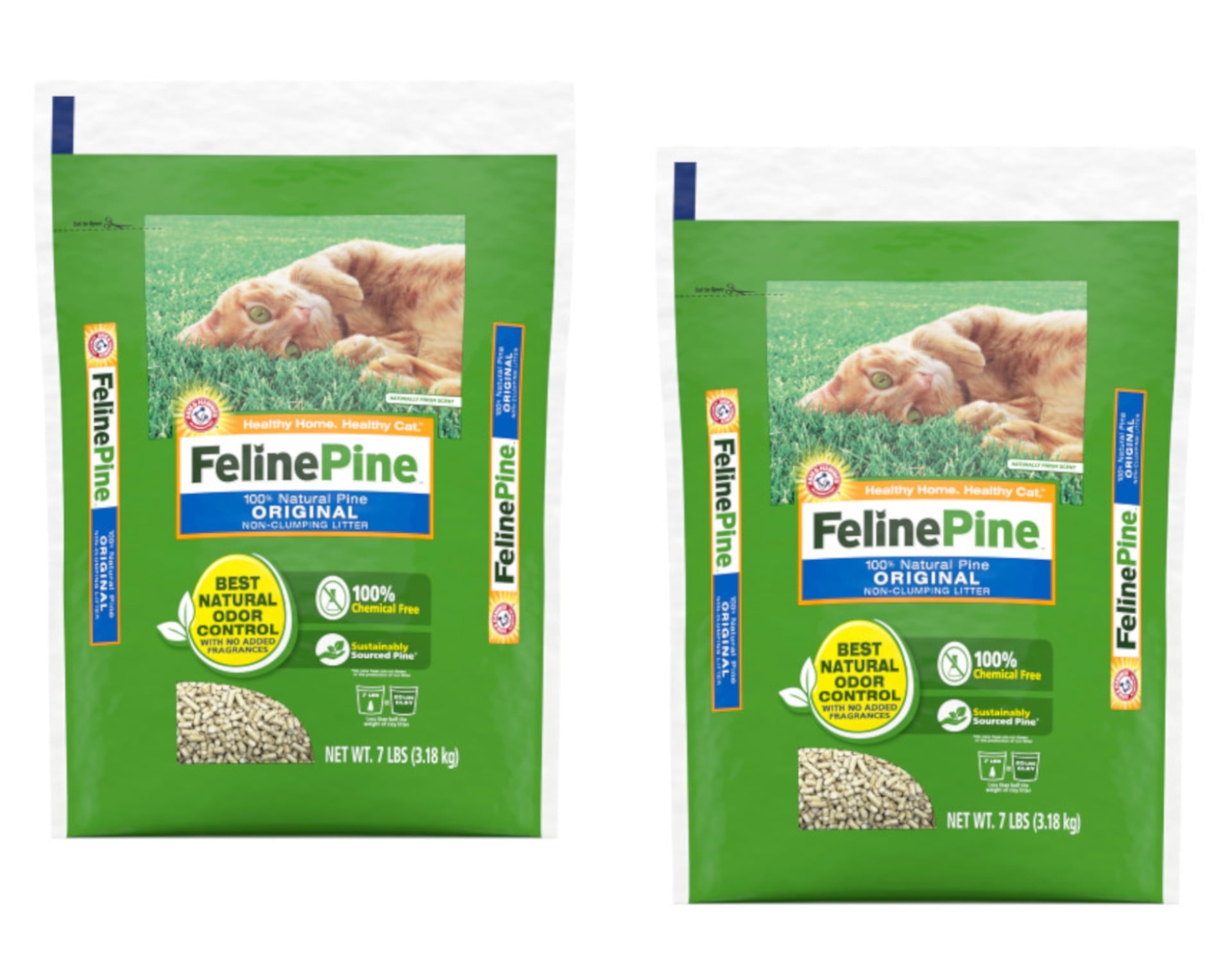 Arm & Hammer Feline Pine 100% Natural Original Non-Clumping Cat Litter - 7 Lbs. - Pack of 2