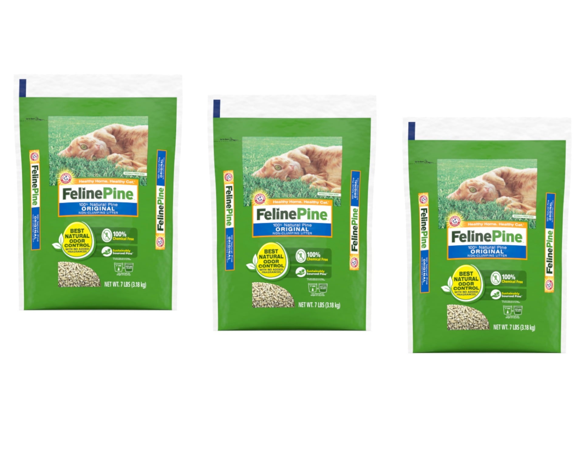 Arm & Hammer Feline Pine 100% Natural Original Non-Clumping Cat Litter - 7 Lbs. - Pack of 3