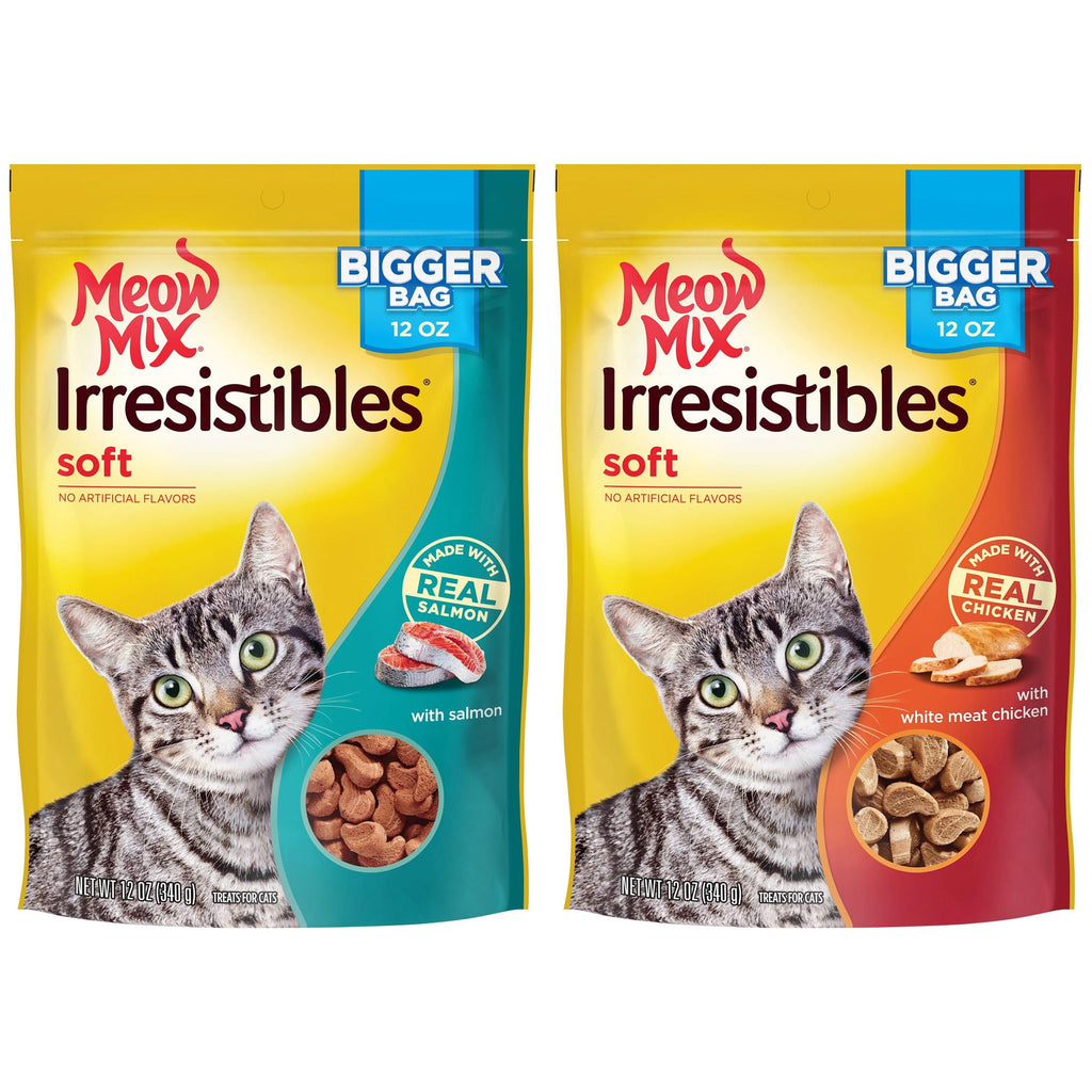 Bundle and Save! Meow Mix Irresistables Cat Treats - Soft with White meat Chicken & Salmon - 2 12-Ounce Bag