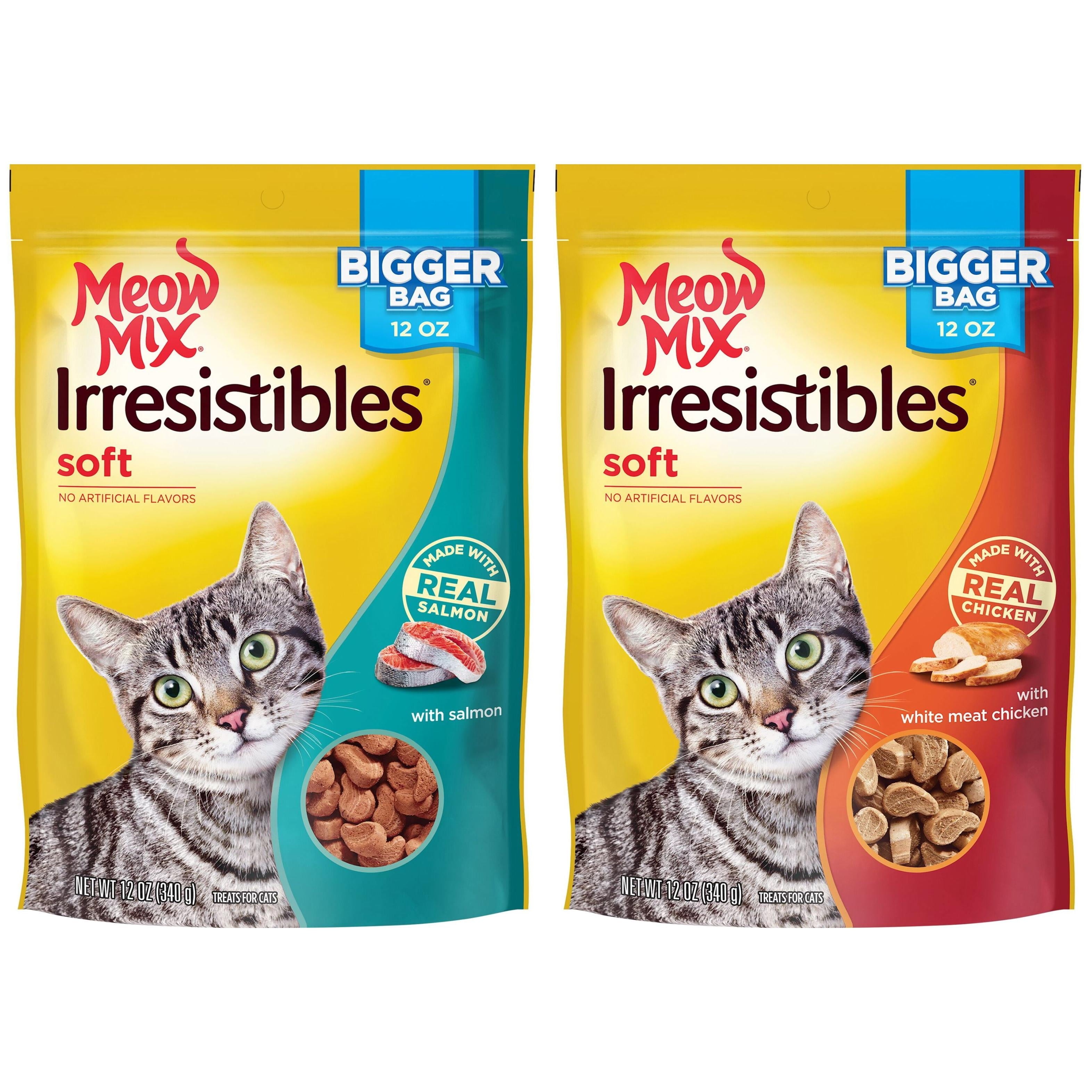 Bundle and Save! Meow Mix Irresistables Cat Treats - Soft with White meat Chicken & Salmon - 2 12-Ounce Bag