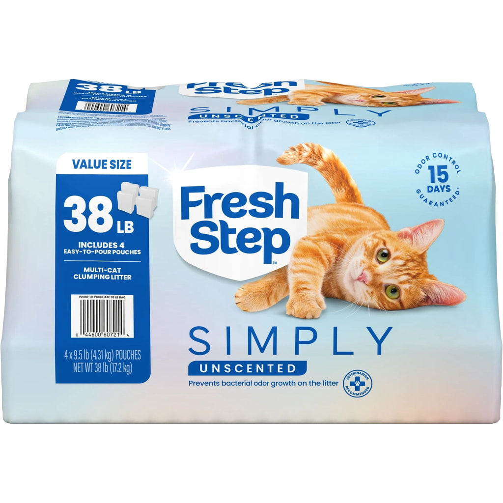 Fresh Step Simply Multi-Cat Clumping Cat Litter - Unscented, 38 lb, Easy Pour Pouches (4 Pack)