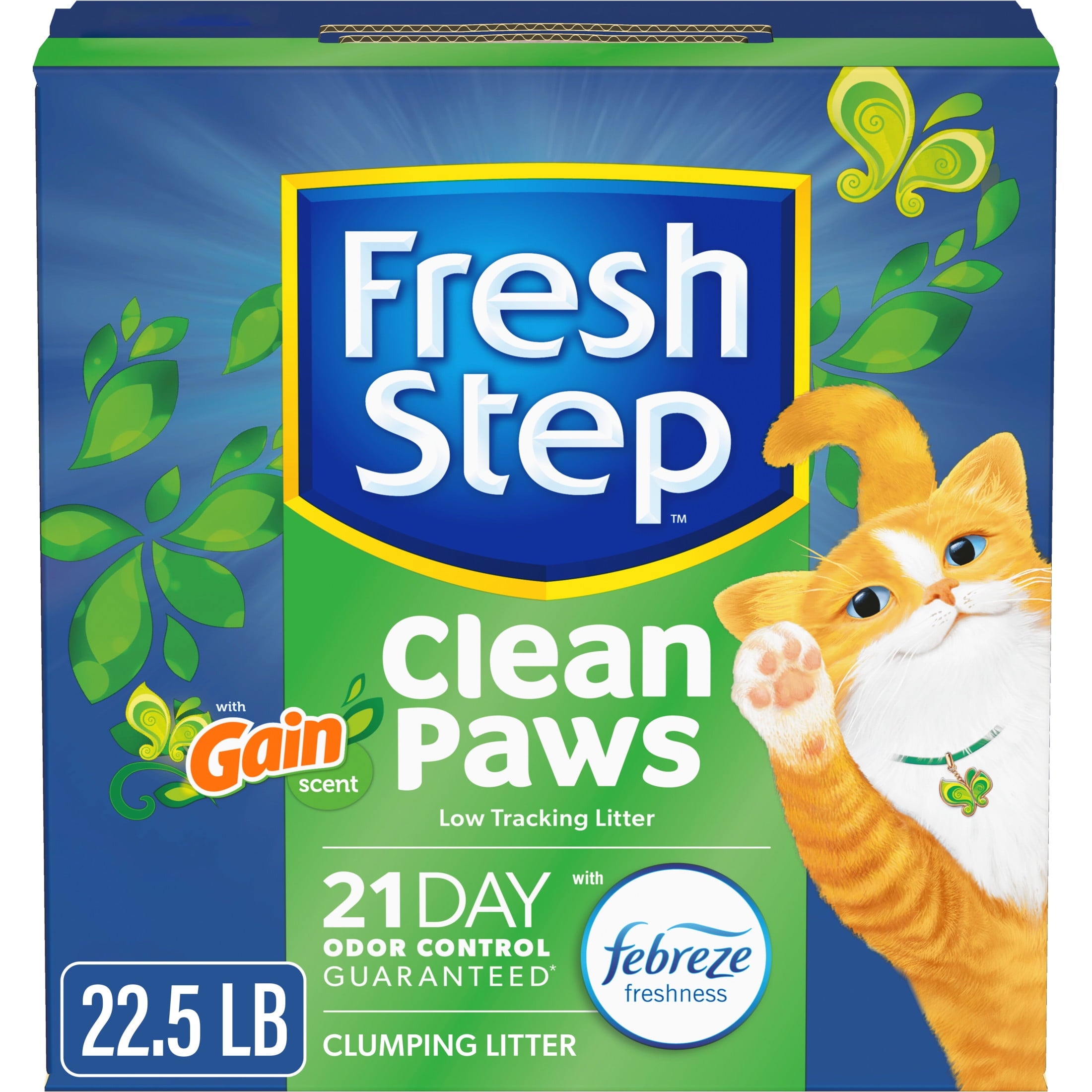 Fresh Step Clean Paws Cat Litter - Low-Tracking Clumping Litter With Febreze and Gain, 22.5 lbs