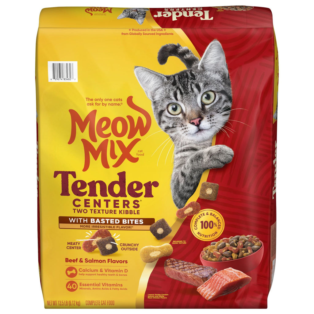 Meow Mix Tender Centers Dry Cat Food with Basted Bites - Beef & Salmon Flavors, 13.5 lb Bag